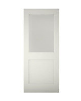 Geom 2 panel Clear Glazed White Timber Pine veneer Back door, (H)2032mm (W)813mm