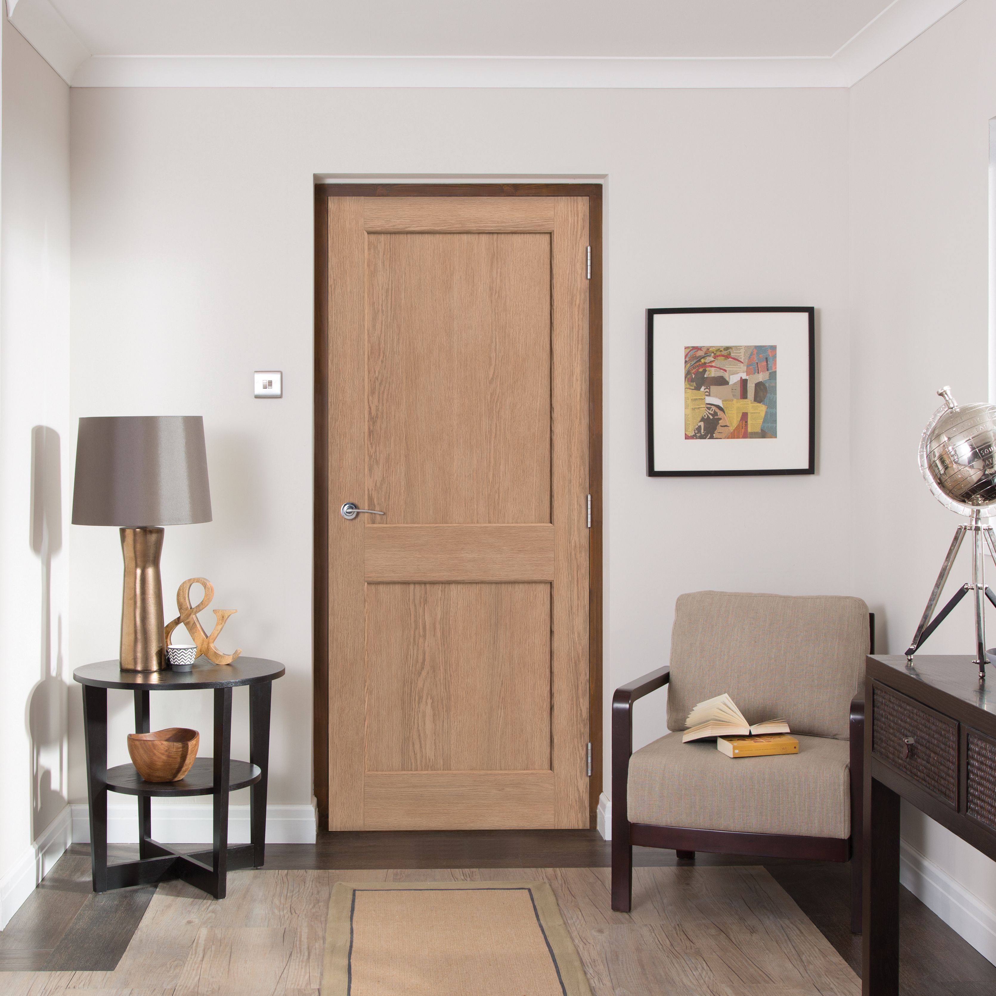 Geom 2 panel Unglazed Oak veneer Internal Door, (H)2040mm (W)826mm (T)40mm