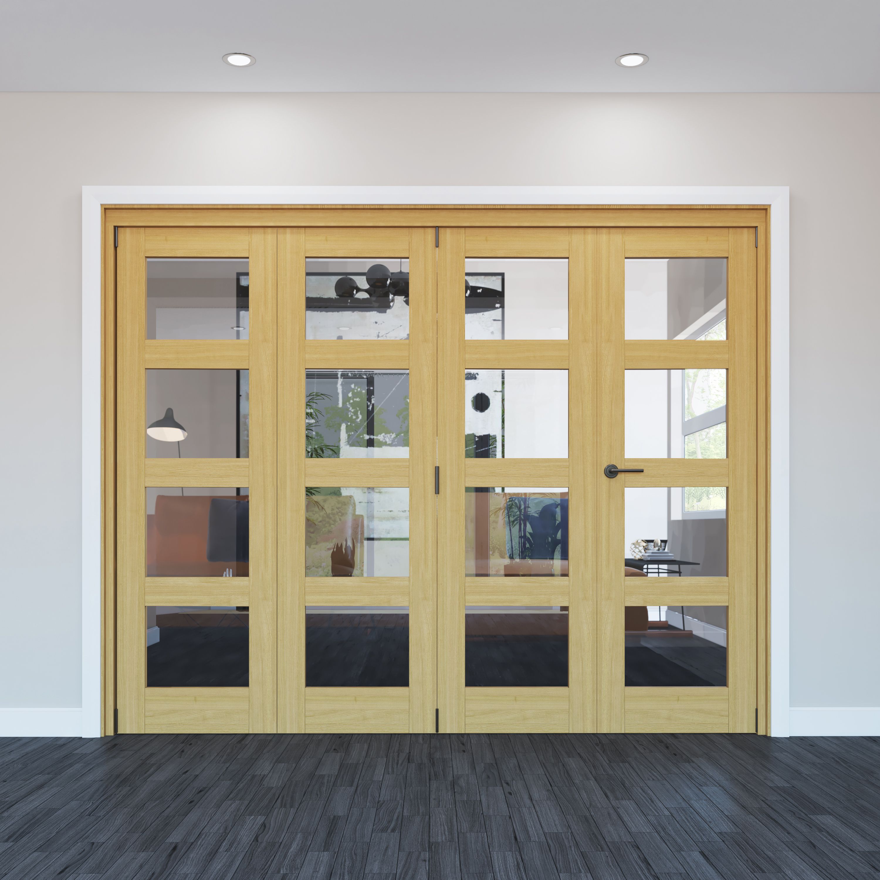 Geom 4 Lite Clear Glazed Oak Internal Bi-fold Door set, (H)2060mm (W)2517mm