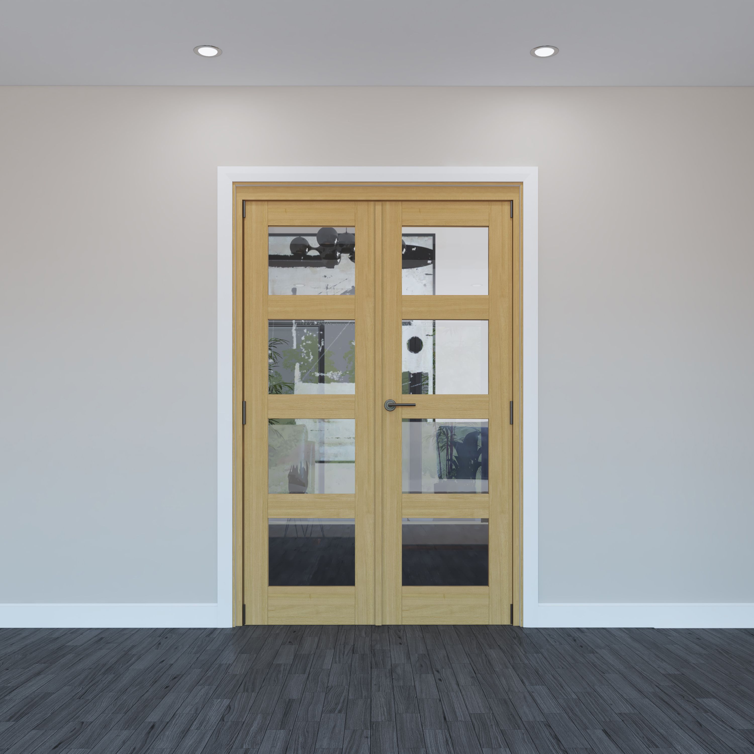 Geom 4 Lite Clear Glazed Oak Internal Patio Door set, (H)2017mm (W)1445mm