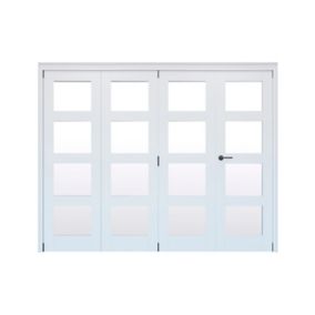 Geom 4 Lite Clear Glazed Pre-painted White Softwood Internal Bi-fold Door set, (H)2060mm (W)2821mm