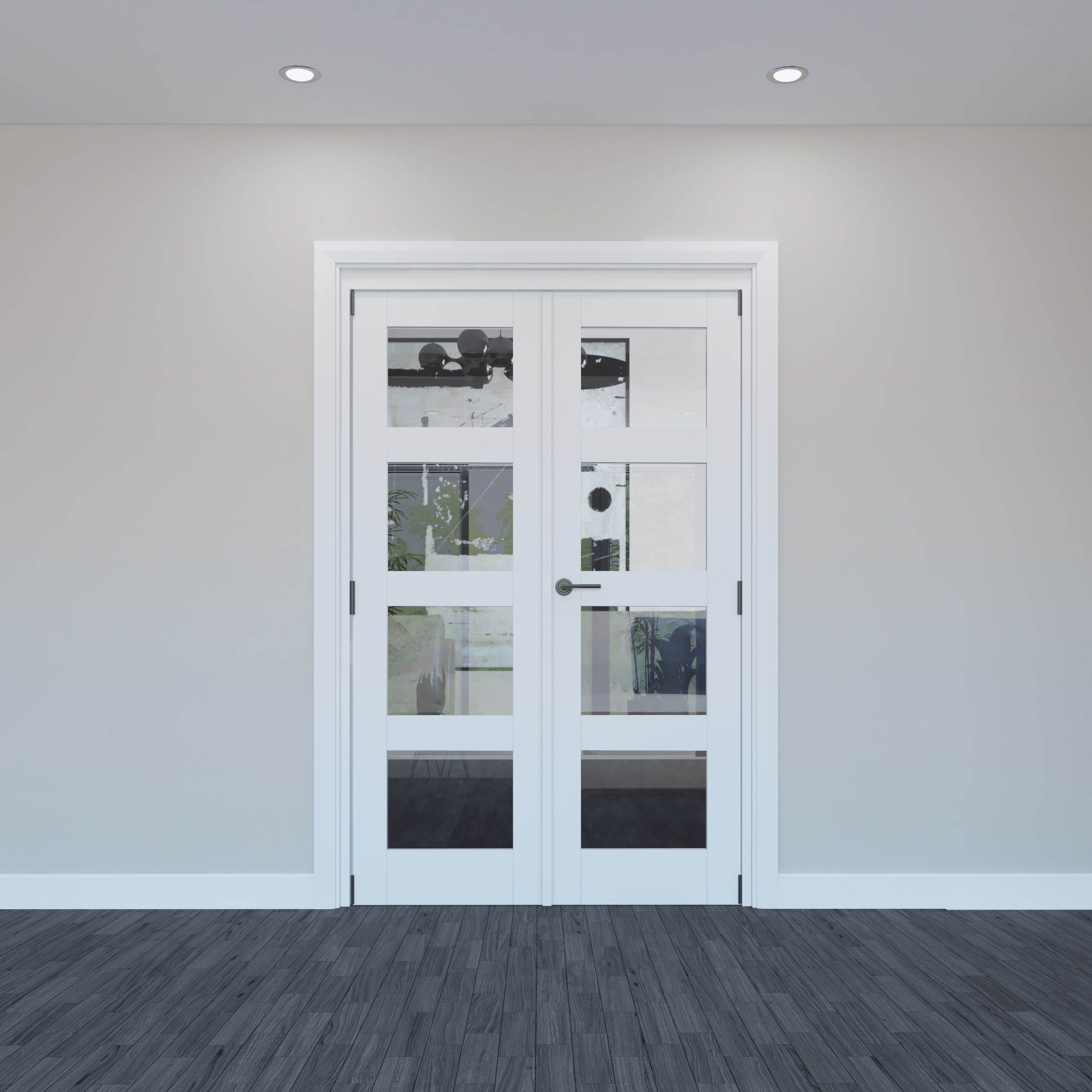 Geom 4 Lite Clear Glazed Pre-painted White Softwood Internal Patio Door set, (H)2017mm (W)1293mm
