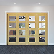 Geom 4 Lite Clear Glazed Veneered Oak Internal Bi-fold Door set, (H)2060mm (W)2821mm