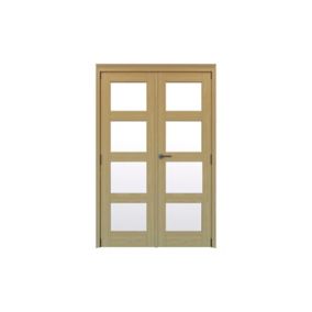 Geom 4 Lite Clear Glazed Veneered Oak Internal French Door set, (H)2017mm (W)1445mm