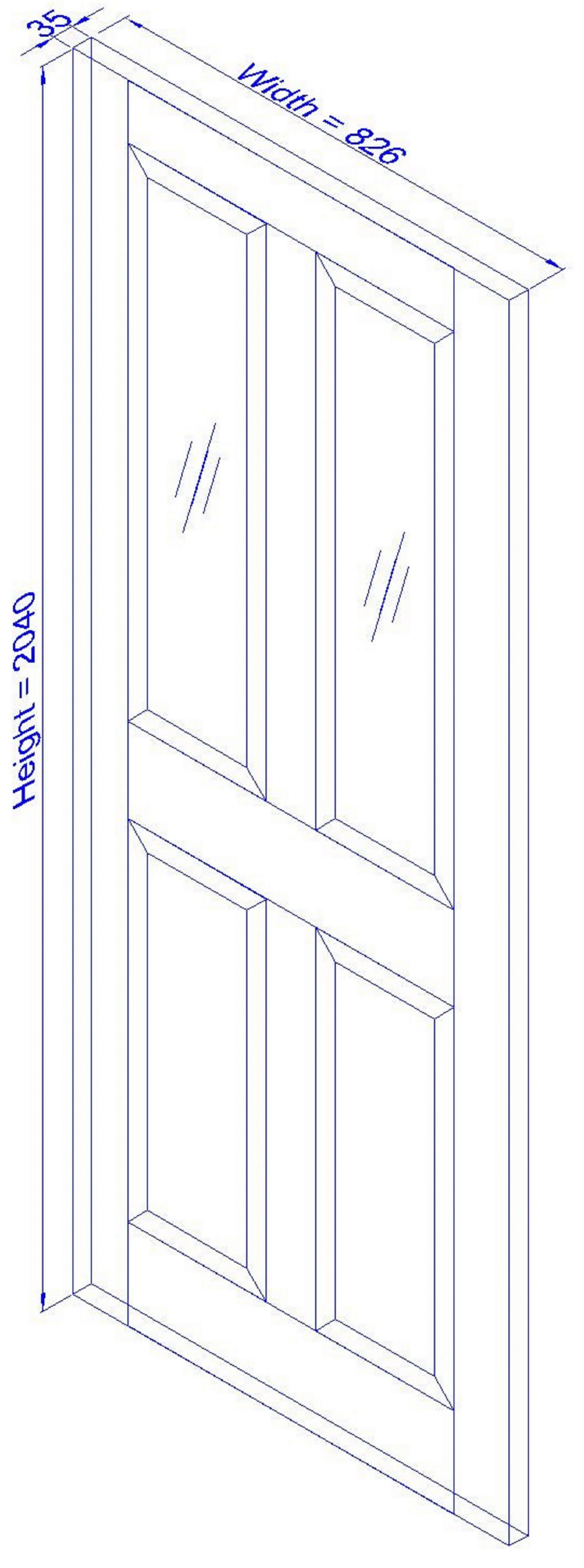Geom 4 panel 2 Lite Clear Glazed Oak veneer Internal Door, (H)2040mm (W)726mm (T)40mm