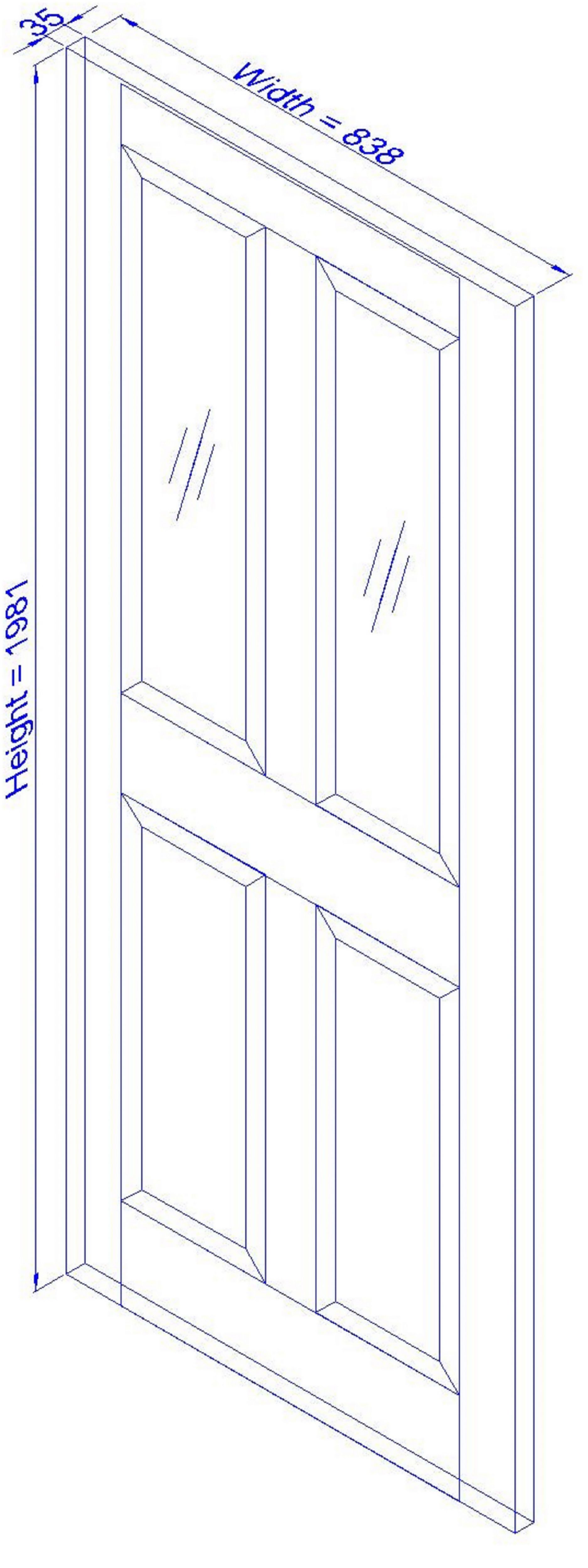 Geom 4 panel 2 Lite Clear Glazed Oak veneer Internal Door, (H)2040mm (W)826mm (T)40mm