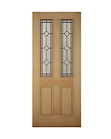Geom 4 panel Diamond bevel Leaded Glazed Wooden White oak veneer External Panel Front door, (H)1981mm (W)838mm