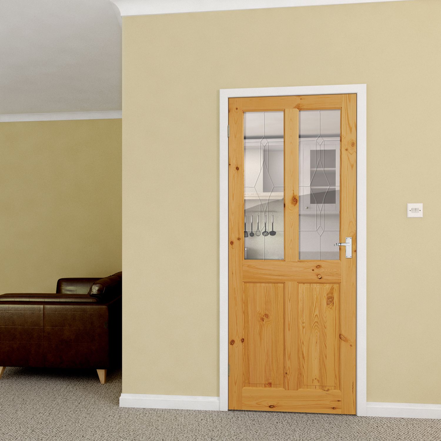 Geom 4 panel Frosted Glazed Internal Door, (H)2040mm (W)726mm (T)40mm