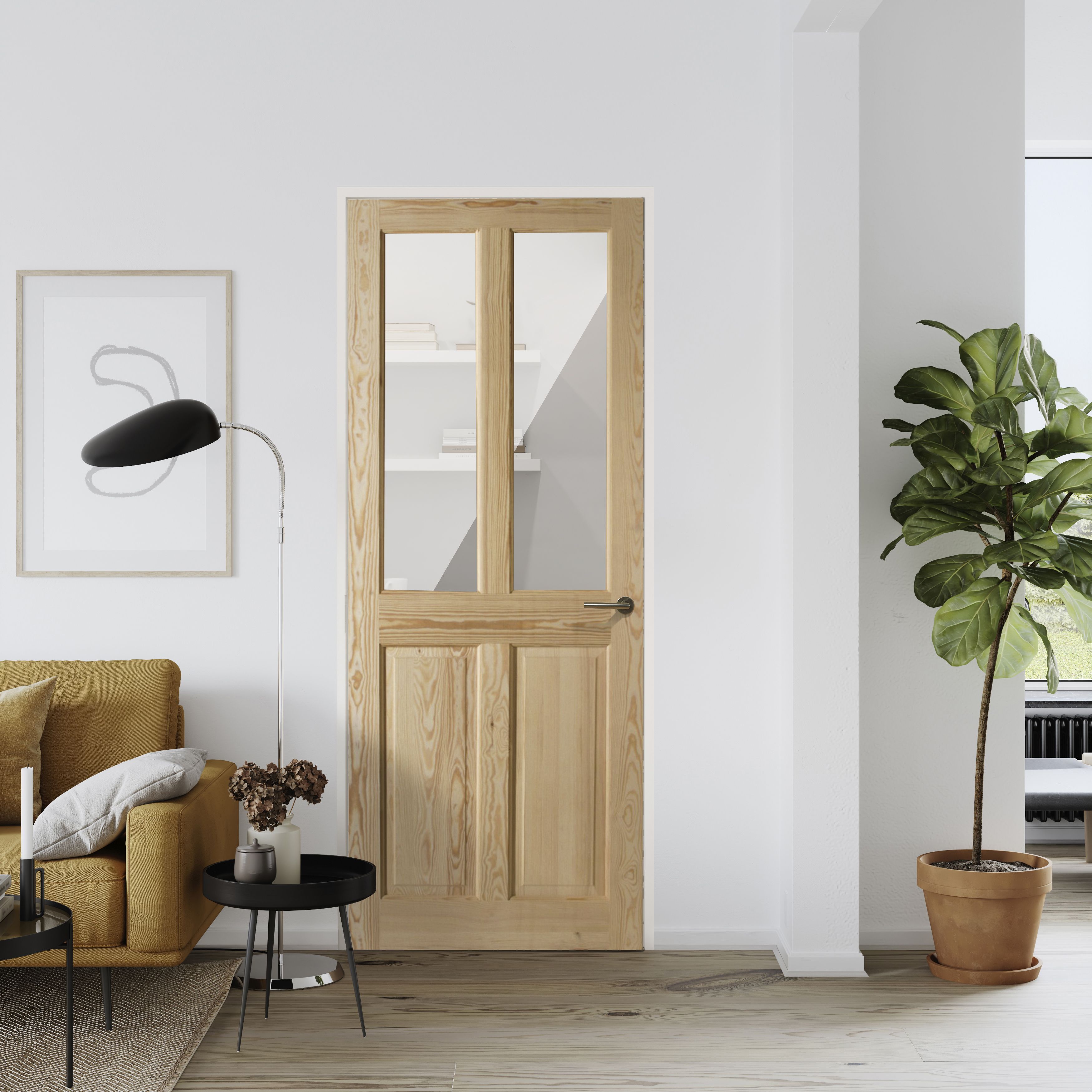 Geom 4 panel Glazed Internal Door, (H)1981mm (W)838mm (T)35mm