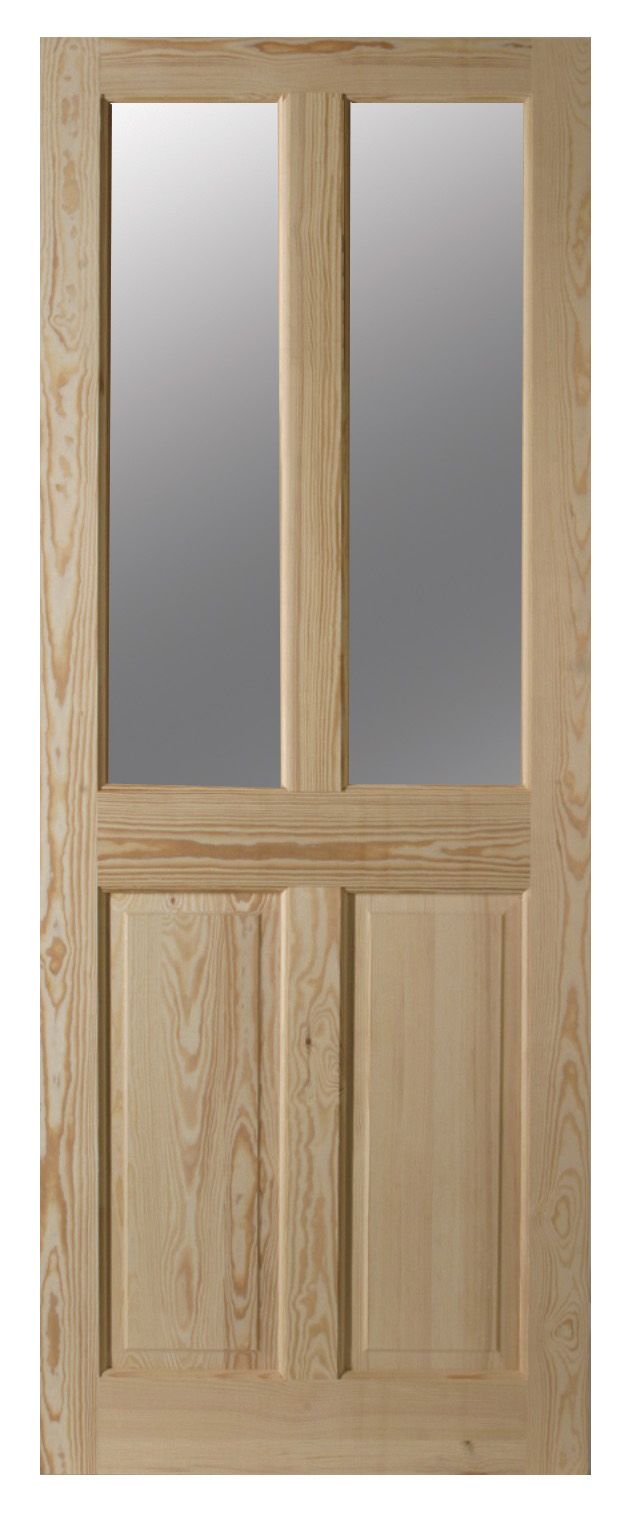 Geom 4 panel Glazed Internal Door, (H)2040mm (W)826mm (T)40mm