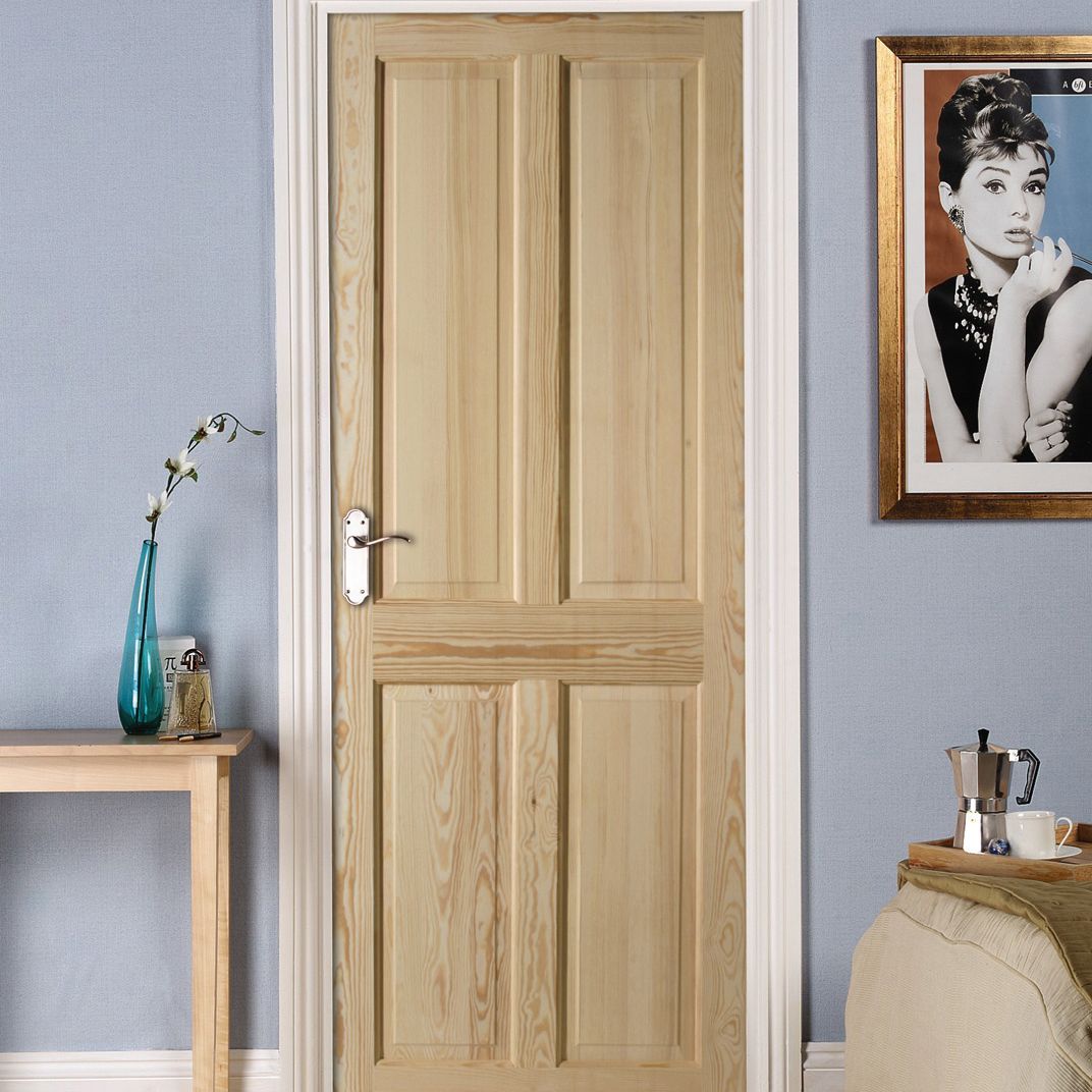 Geom 4 panel Unglazed Victorian Pine veneer Internal Clear pine Door, (H)2040mm (W)826mm (T)40mm
