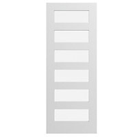 Geom 6 panel 6 Lite Clear Glazed Shaker White Internal Door, (H)1981mm (W)762mm (T)35mm