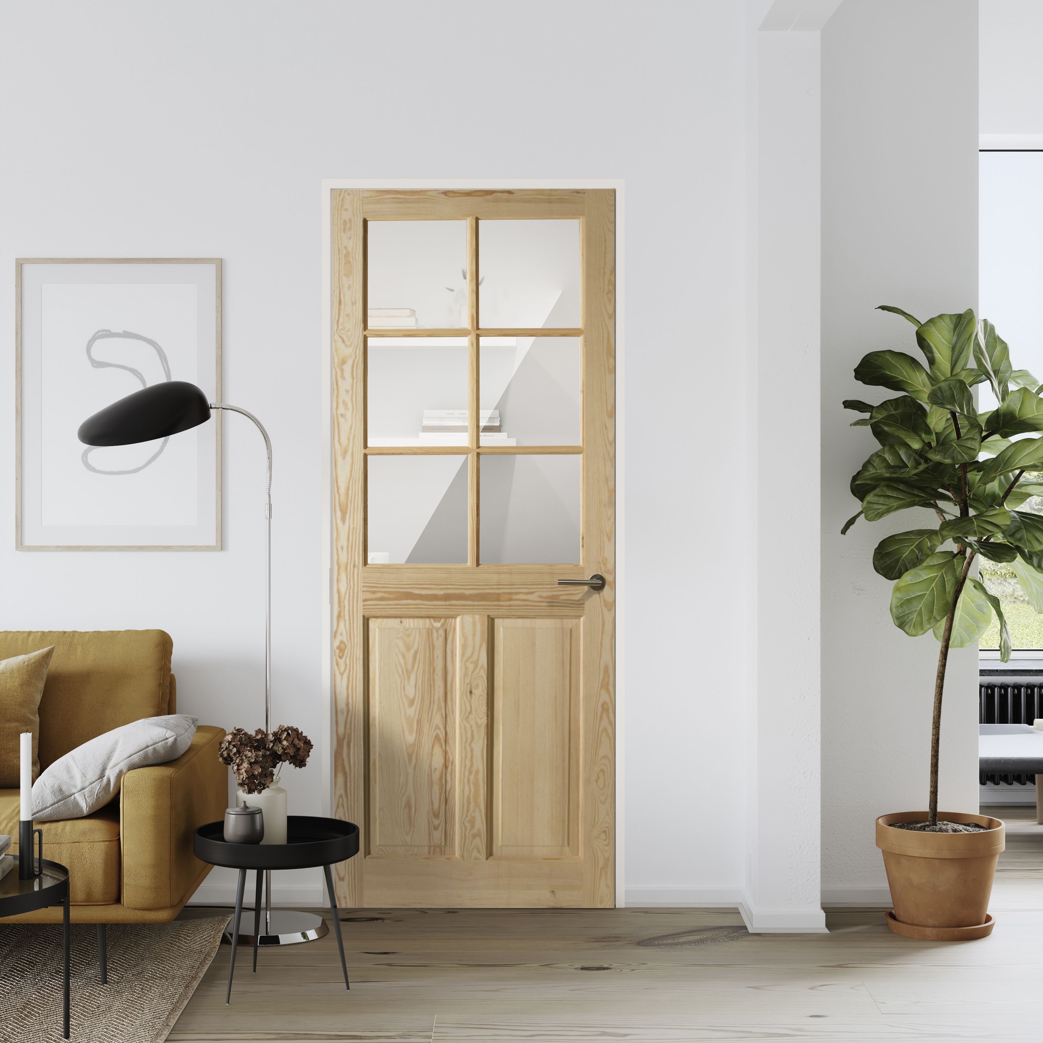 Geom 6 panel Glazed Internal Door, (H)1981mm (W)762mm (T)35mm