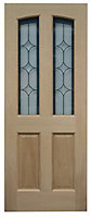Geom Calais 2 panel Obscure Glazed Oak veneer External Front door, (H)1981mm (W)838mm