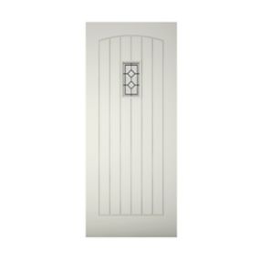 Geom Diamond bevel Glazed Cottage White Wooden External Front door, (H)1981mm (W)762mm
