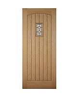 Geom Diamond bevel Leaded Glazed Cottage Wooden White oak veneer External Front door, (H)1981mm (W)838mm