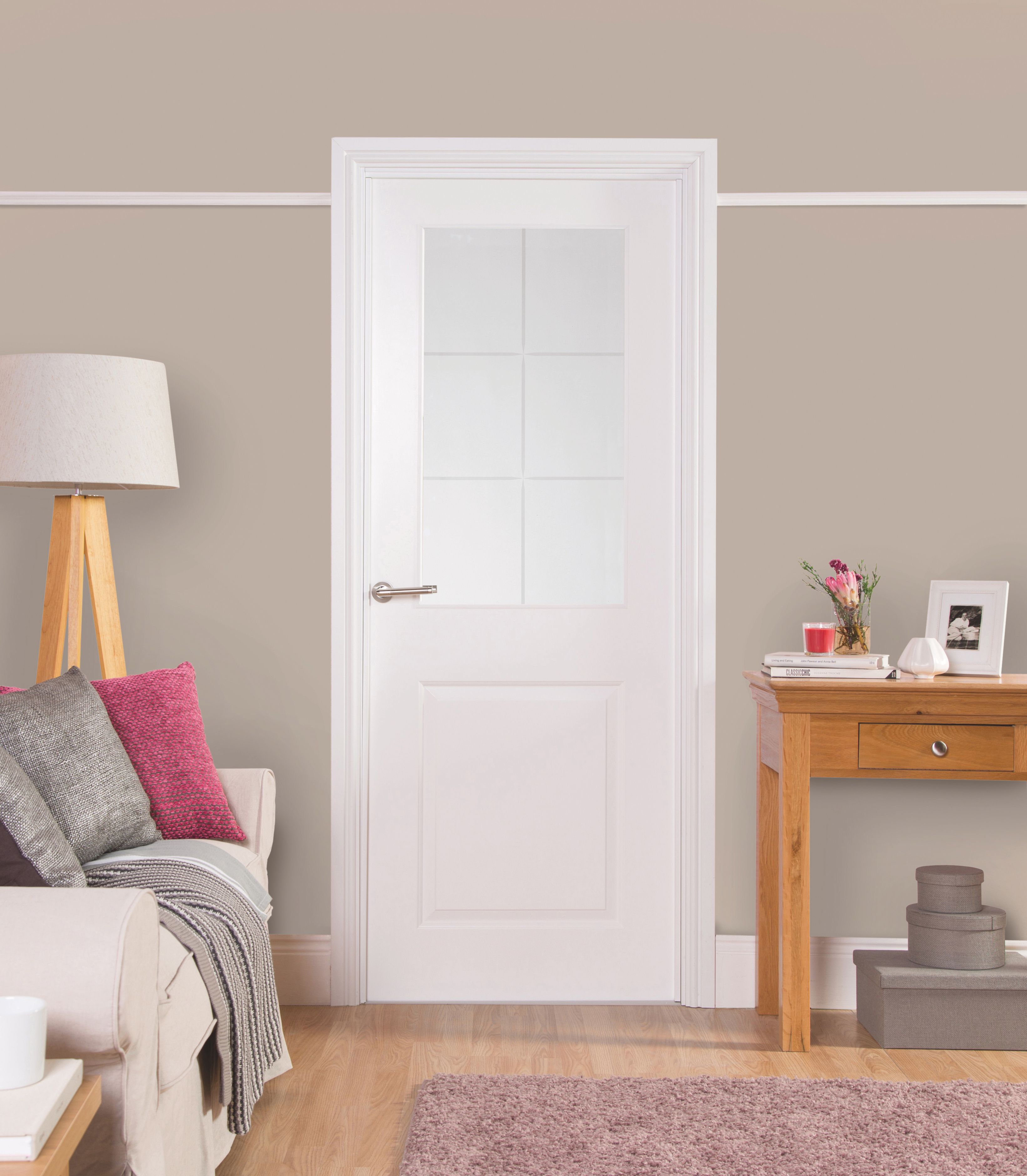 Geom Painted 2 panel 6 Lite Clear Glazed Contemporary White Internal Door, (H)1981mm (W)762mm (T)35mm