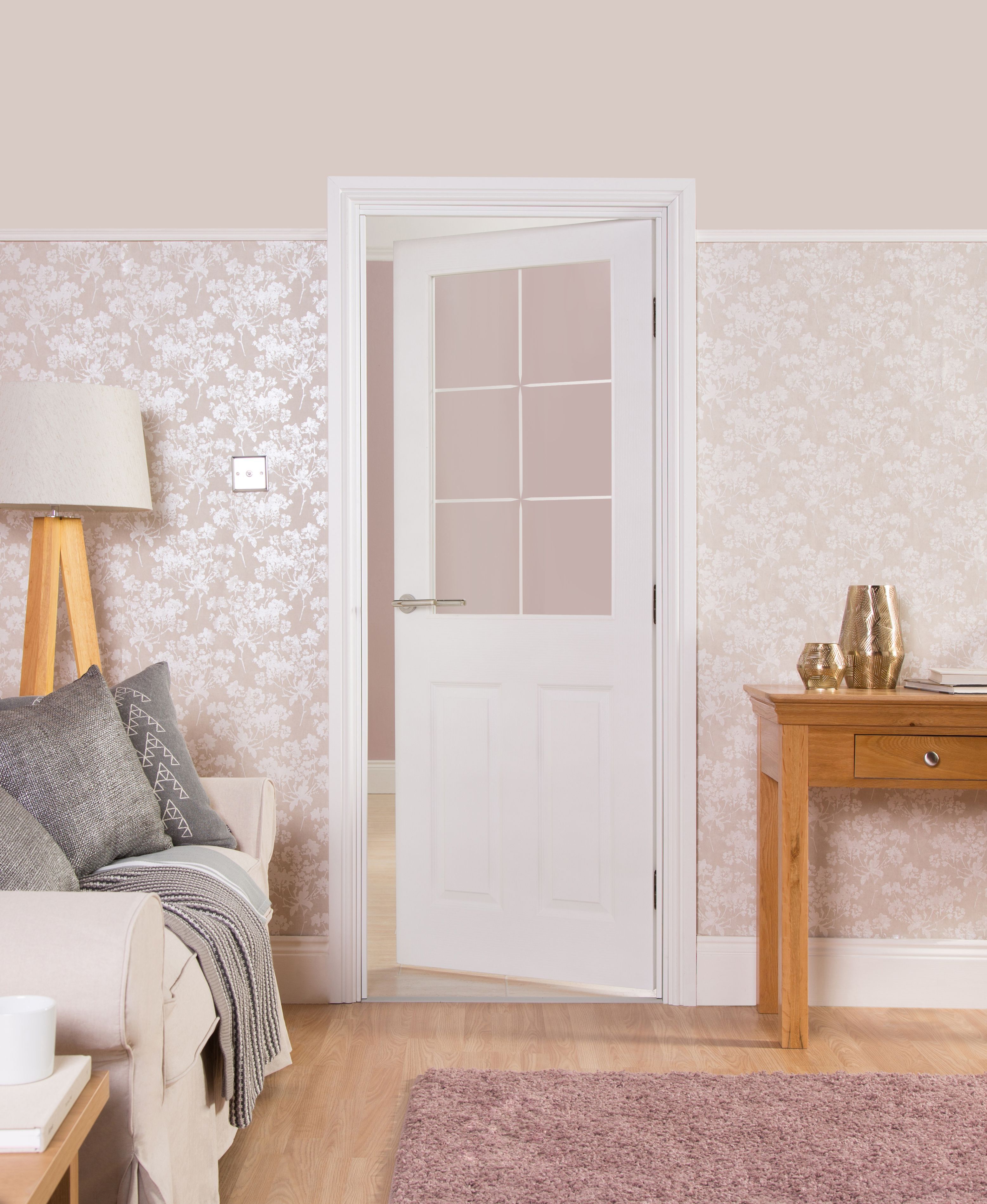 Geom Painted 2 panel 6 Lite Clear Glazed White Internal Door, (H)1981mm (W)762mm (T)35mm