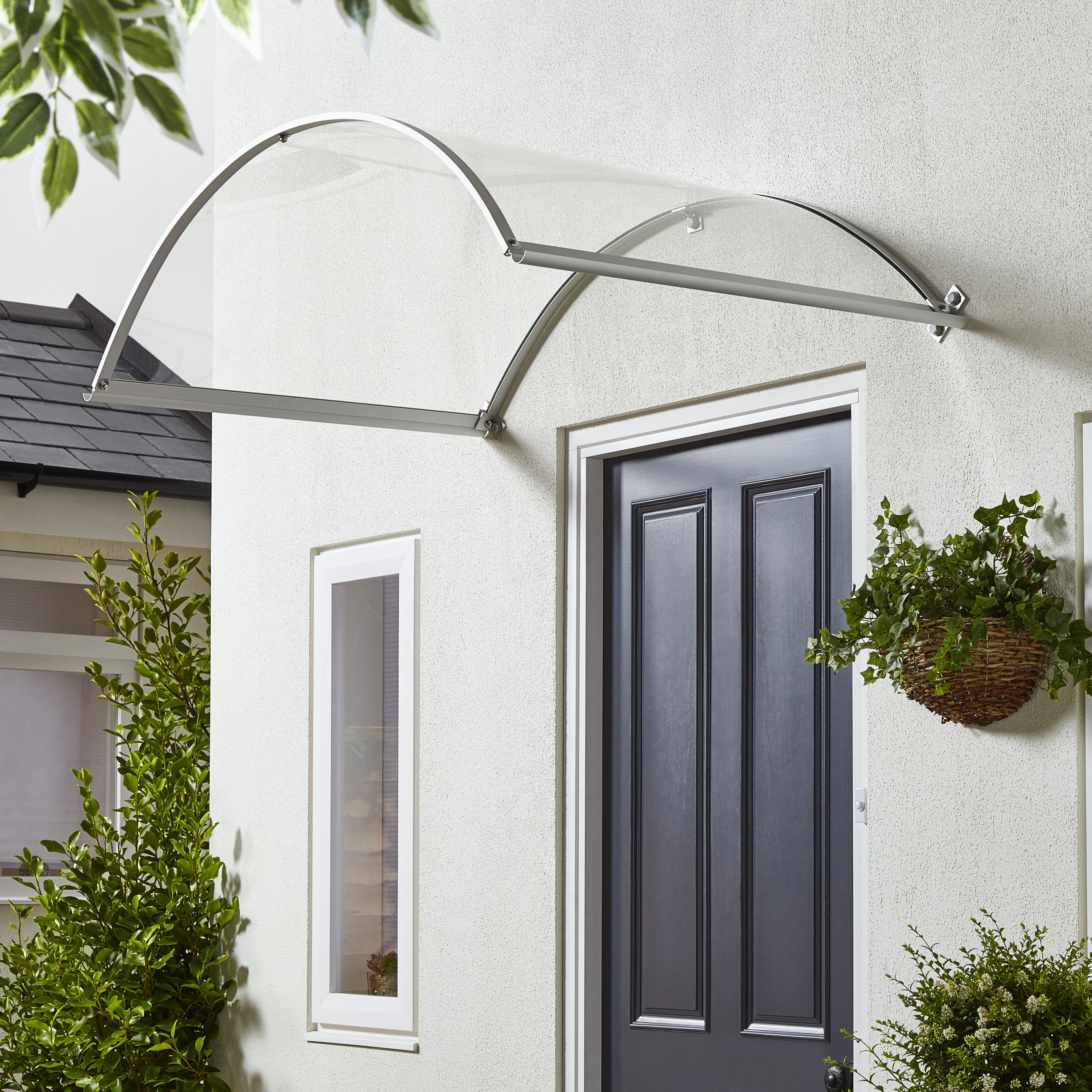 Geom Ramla Clear Glazed Aluminium & polycarbonate Arch Porch canopy, (W)1.4m (D)0.9m