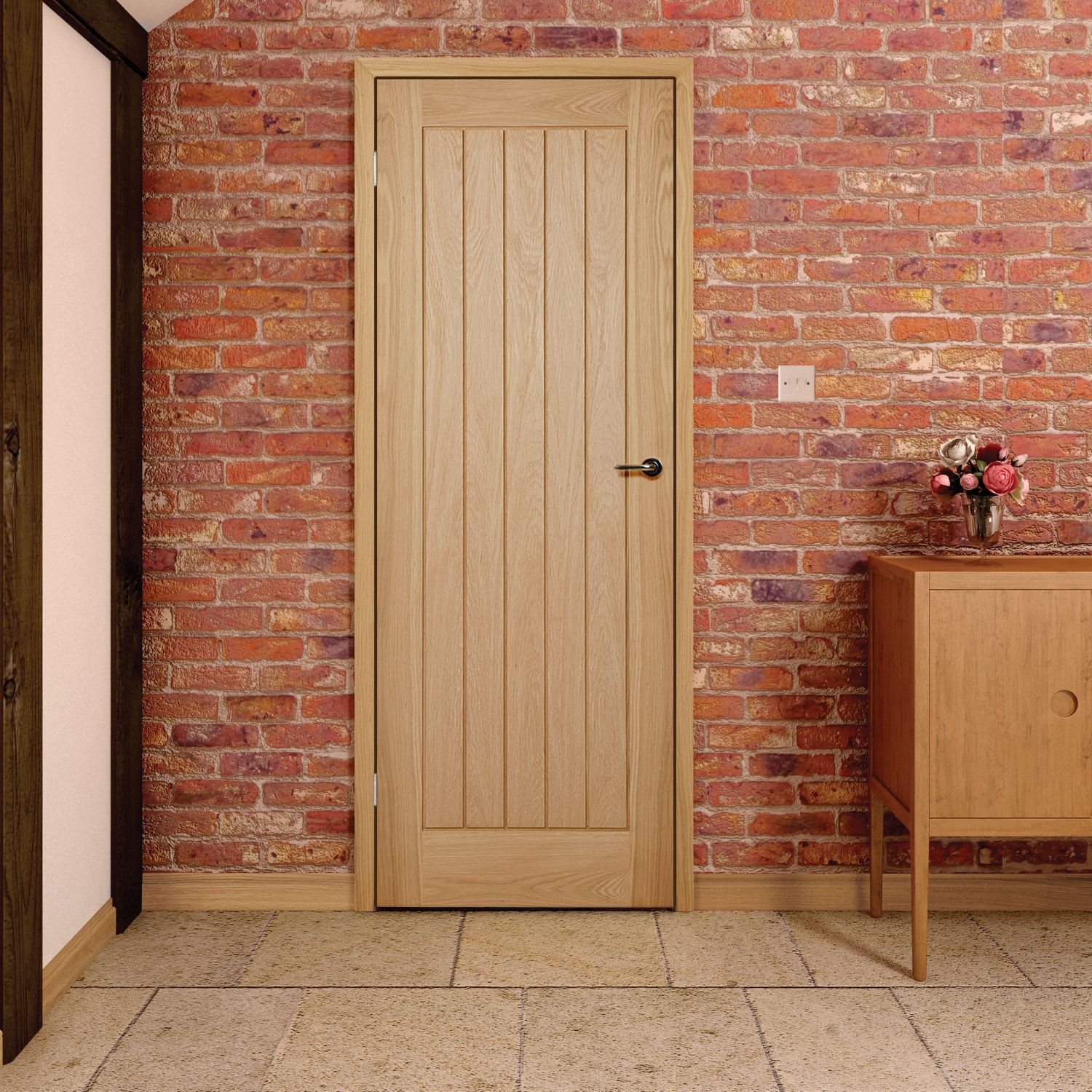 Geom Unglazed Cottage Oak veneer Internal Door, (H)2040mm (W)826mm (T)40mm