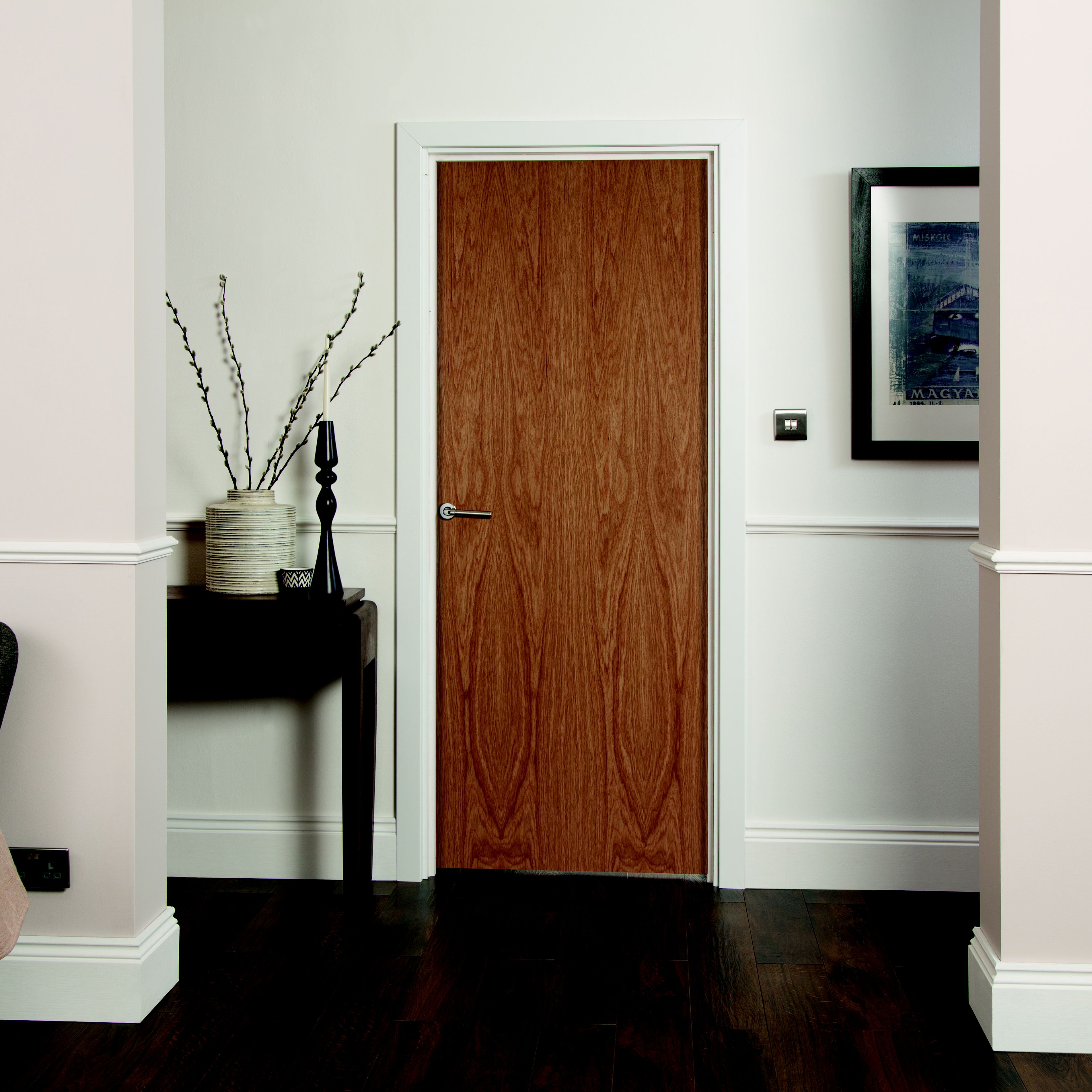 Geom Unglazed Flush Oak veneer Internal Fire door, (H)1981mm (W)686mm (T)44mm