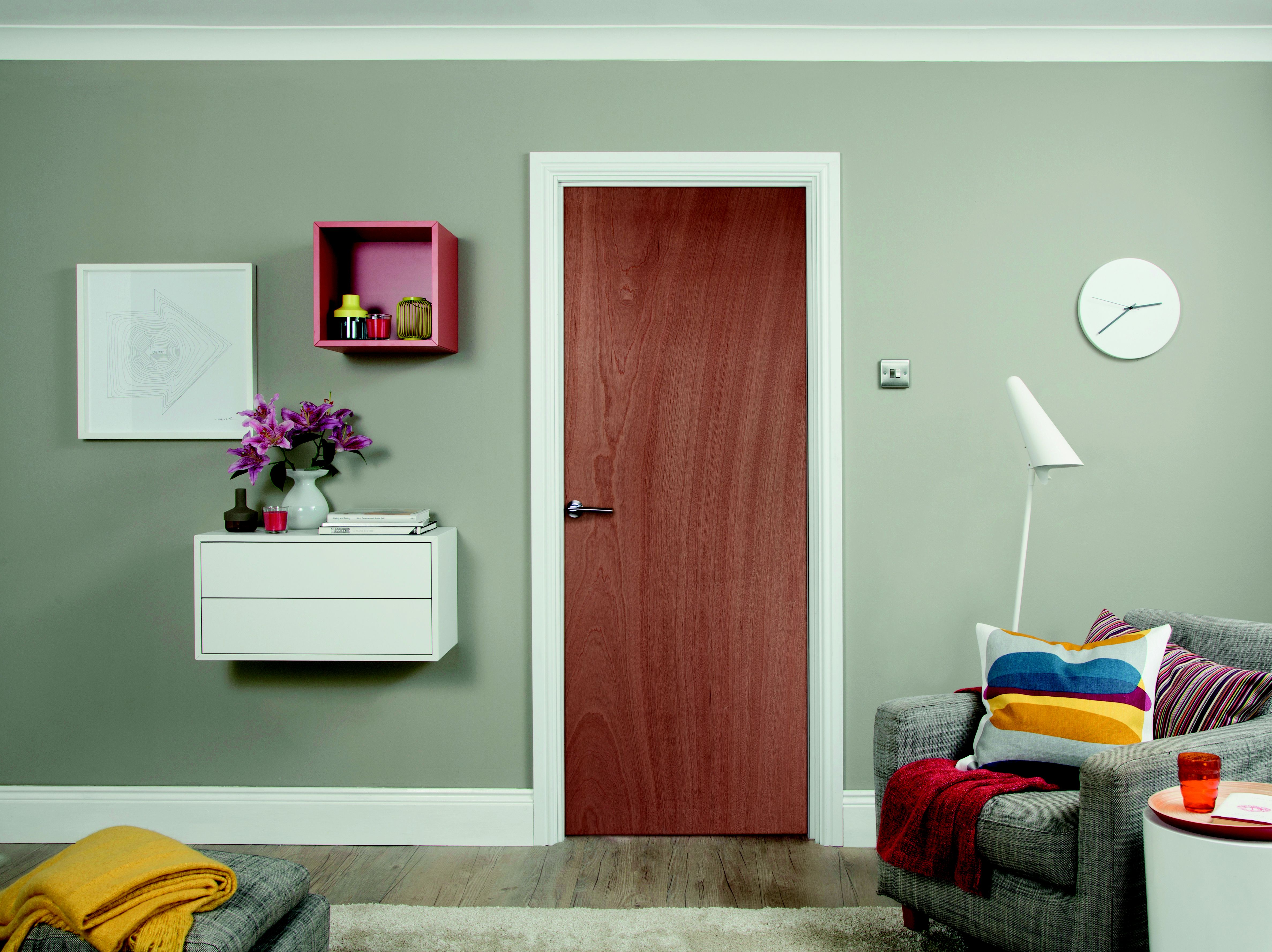 Geom Unglazed Flush Ply veneer Internal Fire door, (H)2040mm (W)726mm (T)44mm
