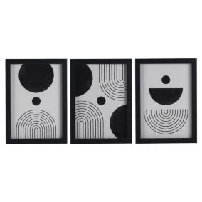 Geometric Shapes Black Framed print (H)33cm x (W)24cm, Set of 3