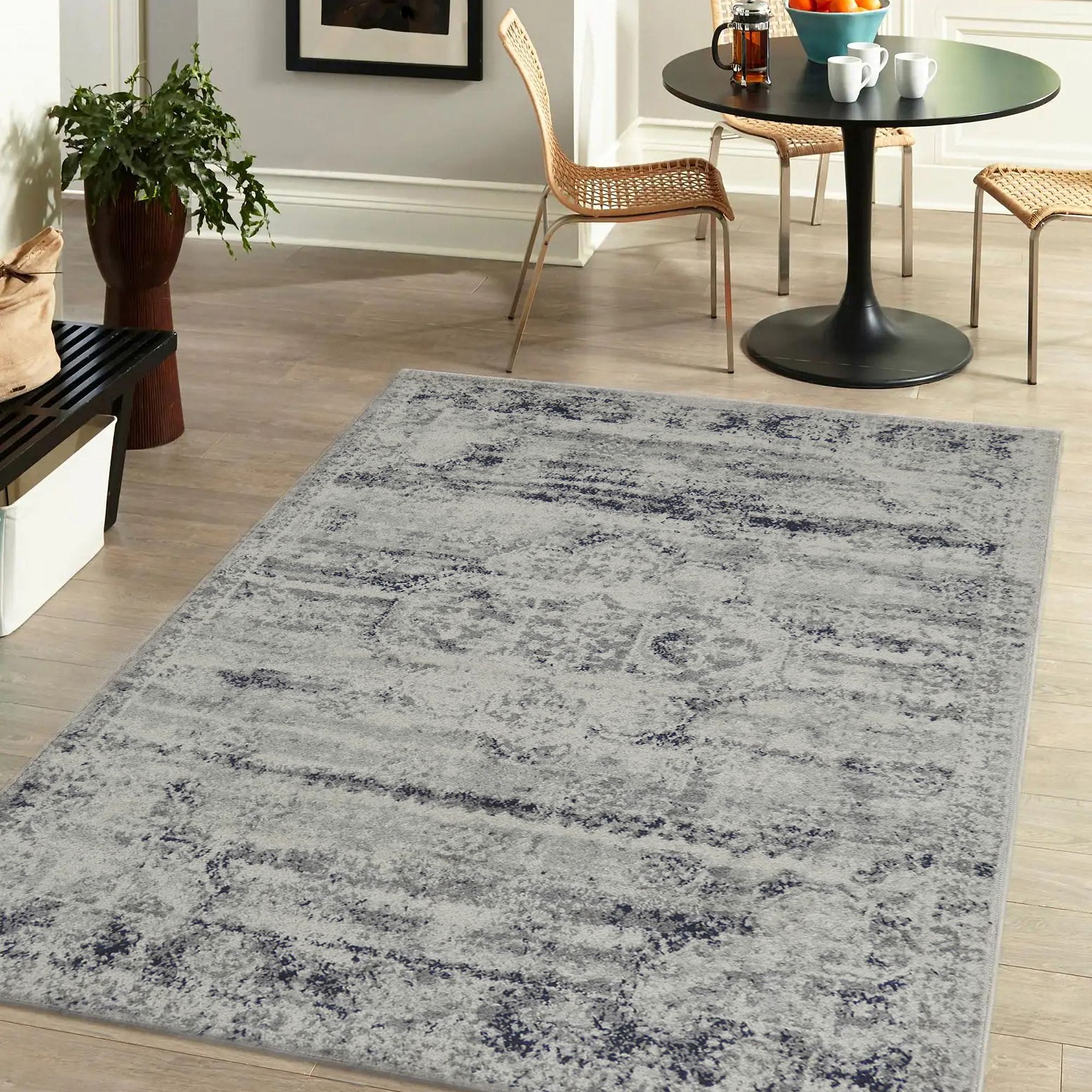Gilbert Grey & Navy Abstract Rug 150cmx80cm