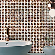 Glamour Polished Bronze mirror effect Glass 3x3 Mosaic tile, (L)300mm (W)300mm