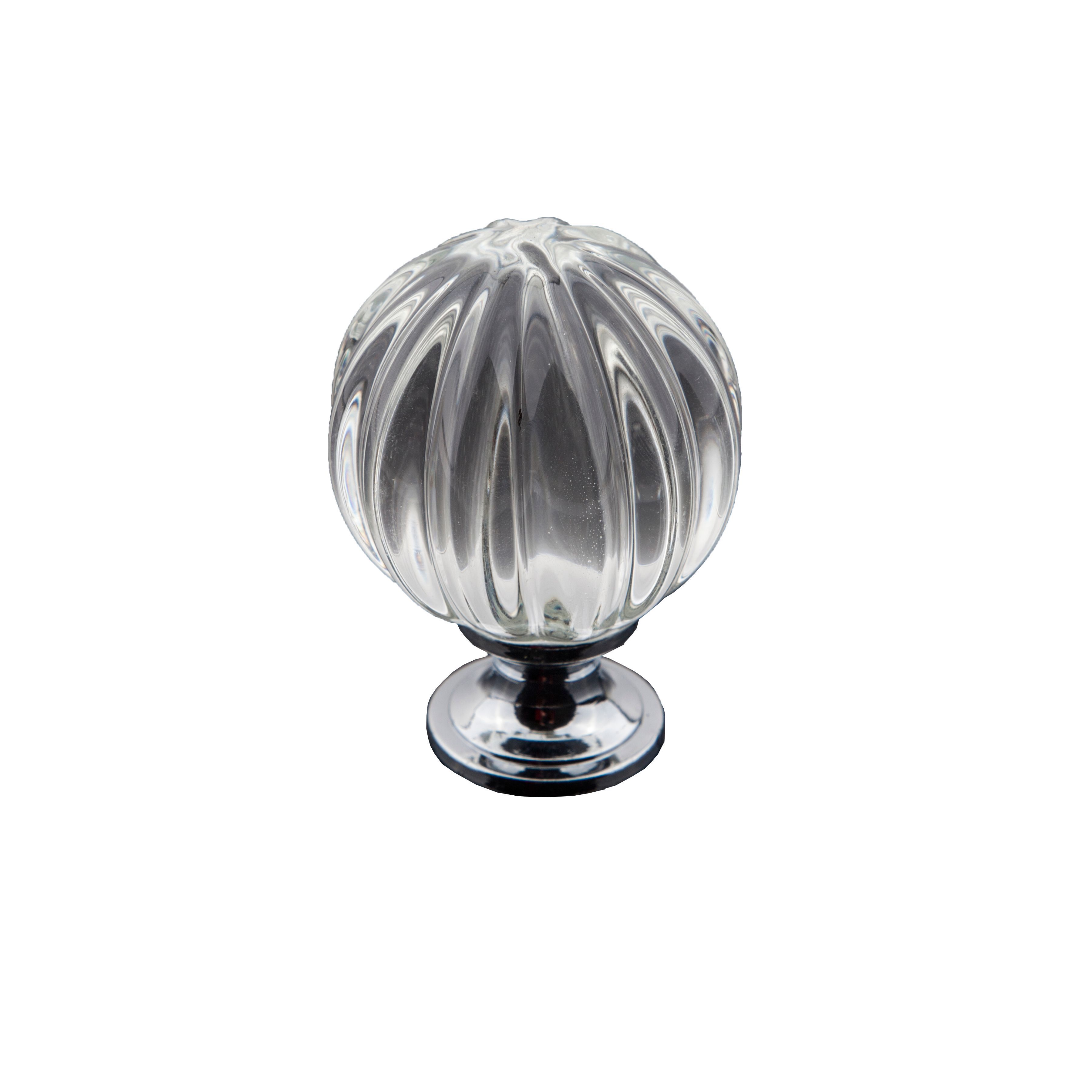 Glass, lace & wood Chrome effect Pumpkin Furniture Knob (Dia)44.5mm