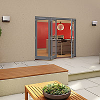 Glazed Pre-painted Grey Timber LH External Folding Patio door, (H)2094mm (W)2094mm