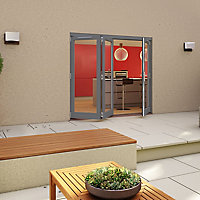 Glazed Pre-painted Grey Timber RH External Folding Patio door, (H)2094mm (W)2094mm