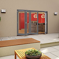 Glazed Pre-painted Grey Timber RH External Folding Patio door, (H)2094mm (W)2994mm