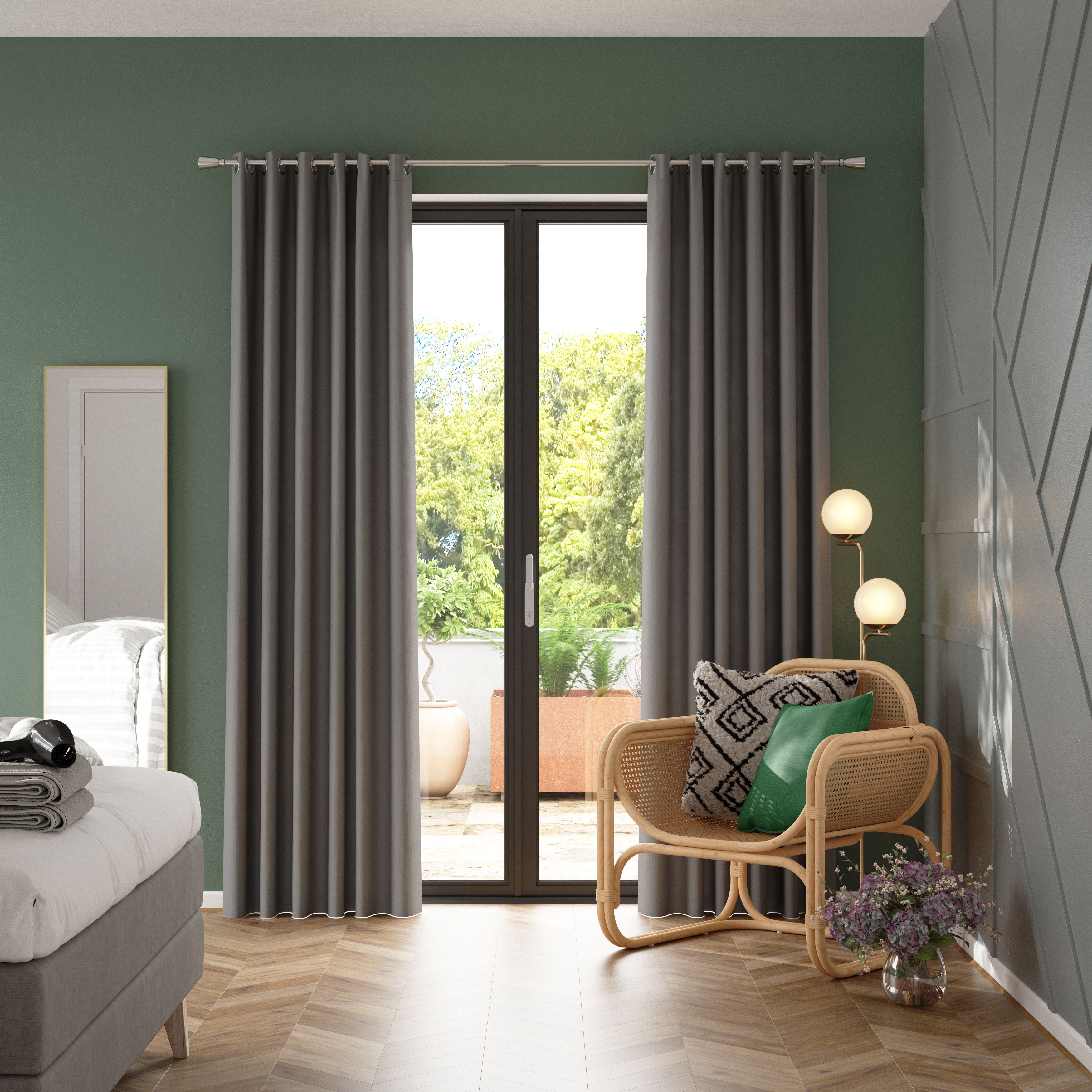 Glend Grey Plain woven Blackout & thermal Eyelet Curtain (W)228cm (L)228cm, Pair