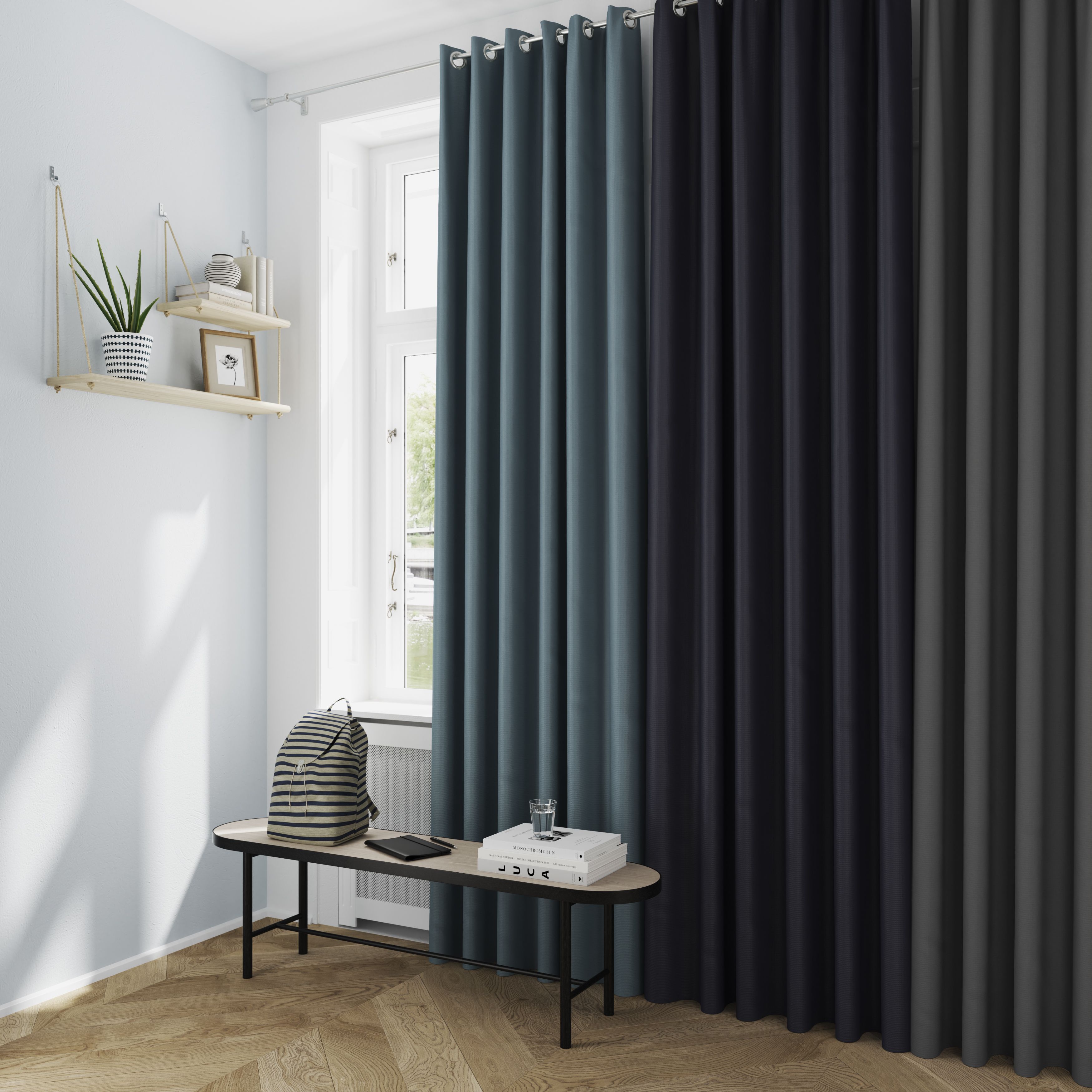 Glend Grey Plain woven Blackout & thermal Eyelet Curtain (W)228cm (L)228cm, Pair