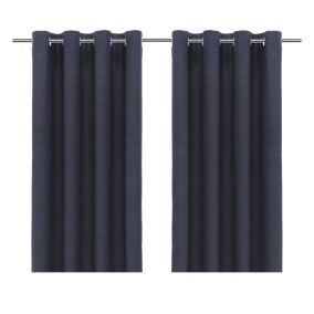 Glend Navy Plain woven Blackout & thermal Eyelet Curtain (W)117cm (L)137cm, Pair