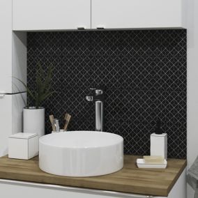 Glina Black Gloss Patterned Ceramic Indoor Wall Tile, Pack of 40, (L)150mm (W)150mm
