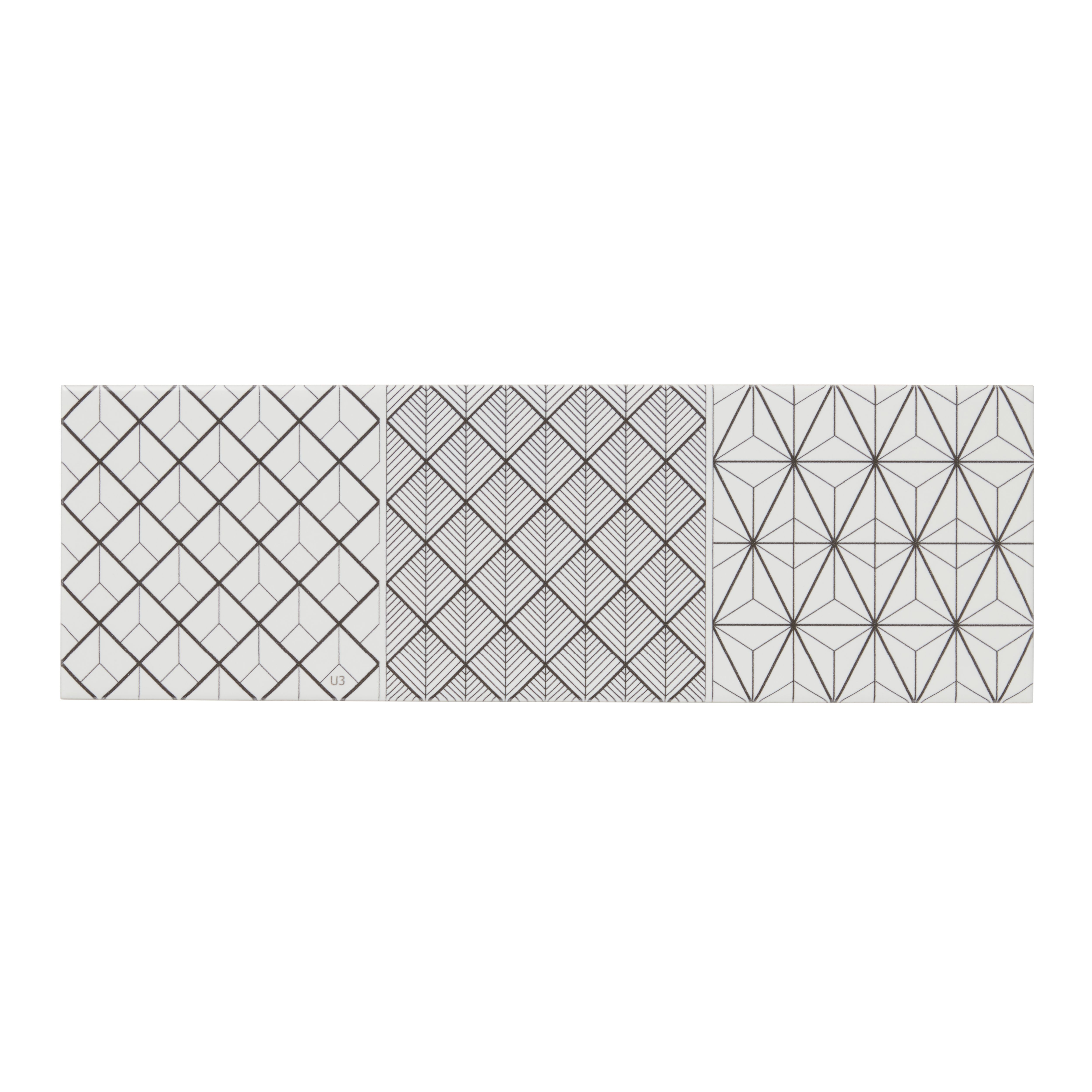 Glina Black & white Gloss Geometric Ceramic Indoor Wall Tile Sample