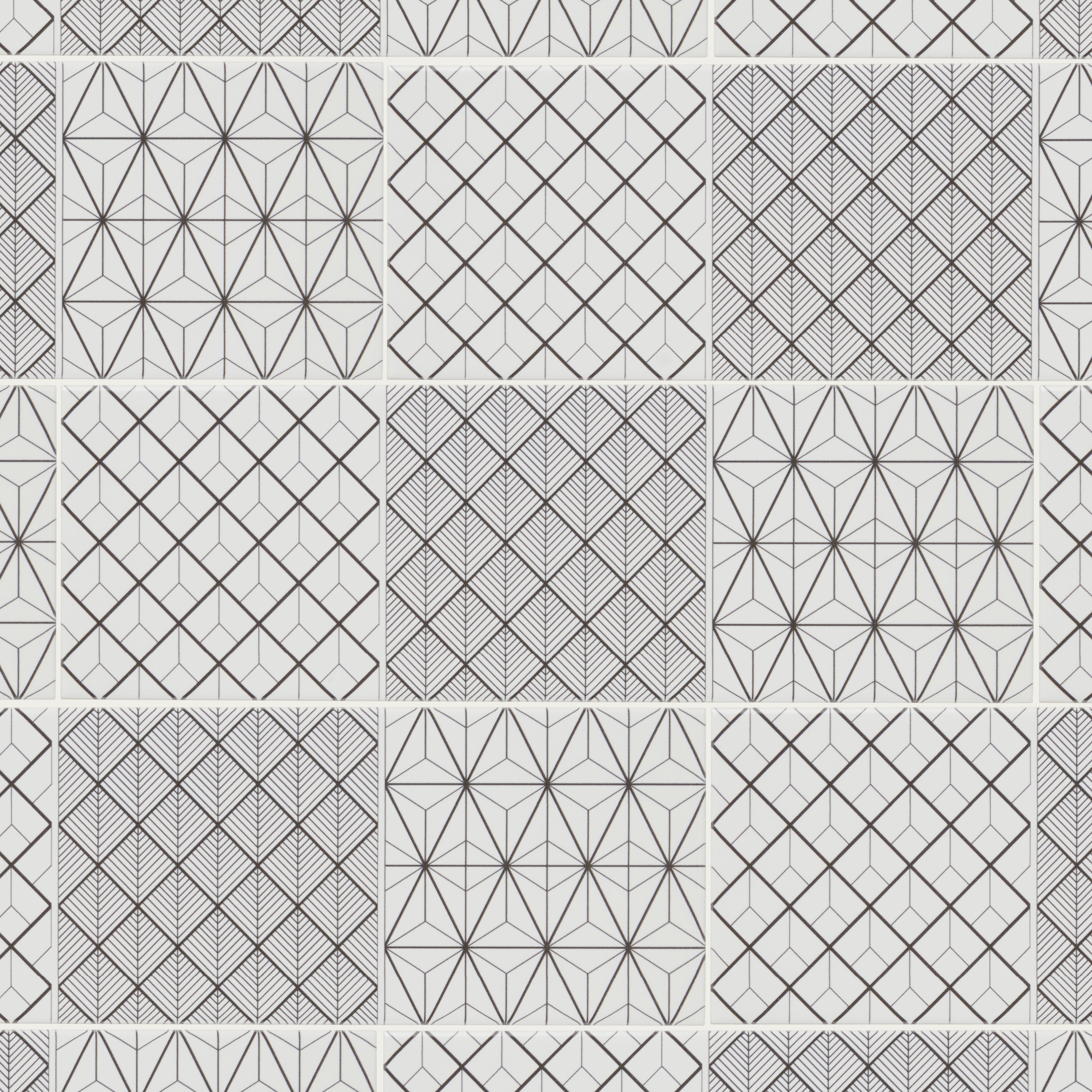 Glina Black & white Gloss Geometric Ceramic Indoor Wall Tile Sample