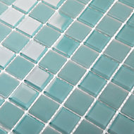 Glina Blue Frosted Glass effect Glass Mosaic tile sheet, (L)300mm (W)300mm
