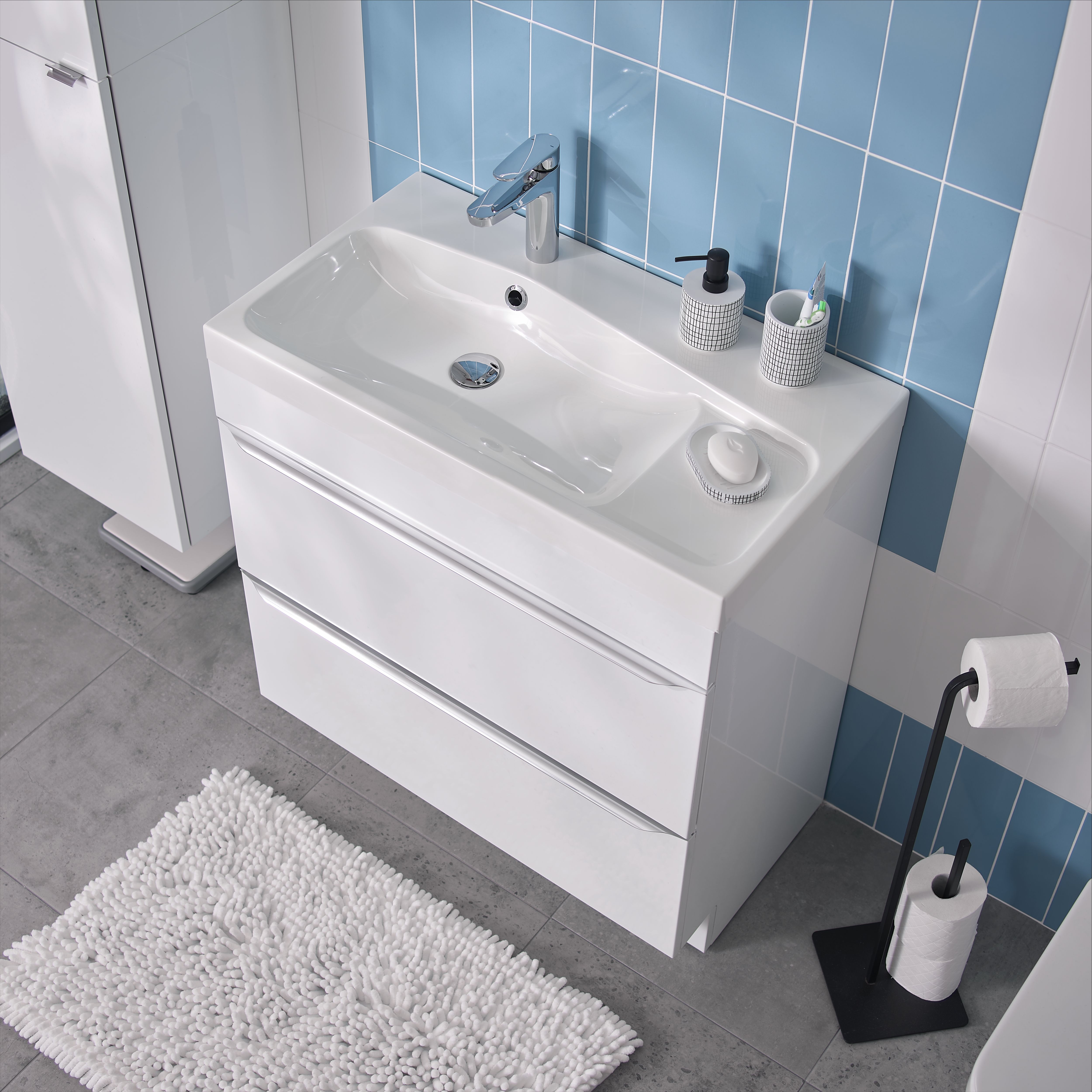 Glina Blue Gloss Ceramic Wall Tile, Pack of 34, (L)297mm (W)97mm