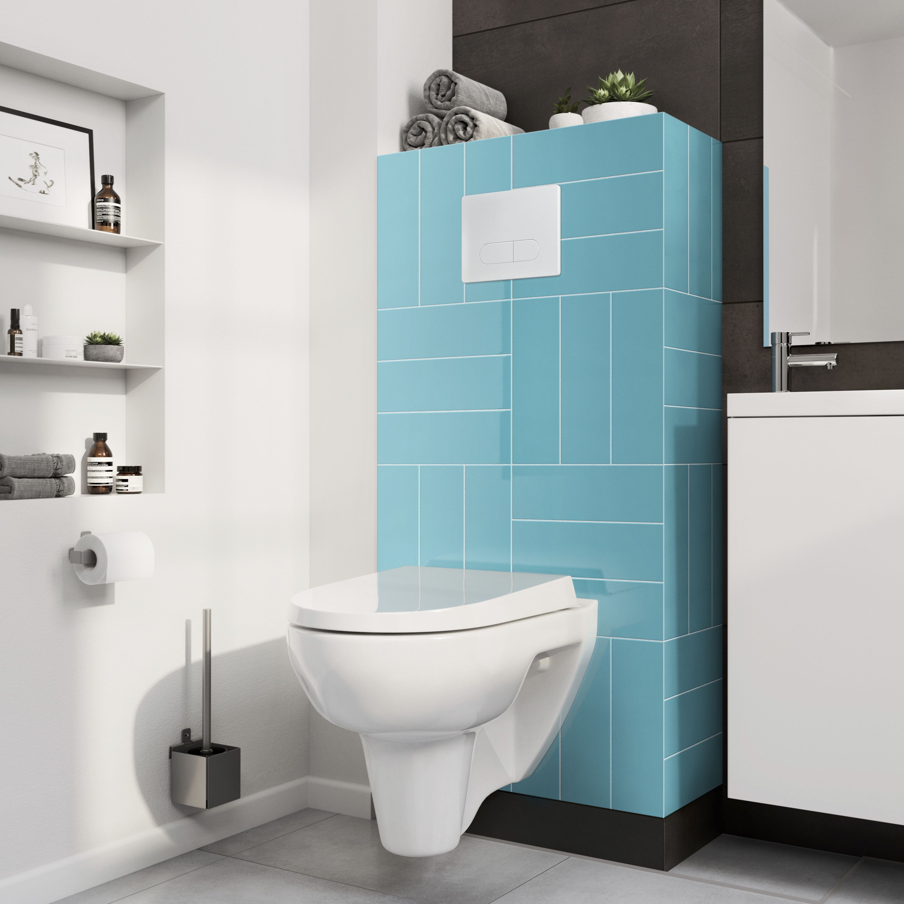 Glina Blue Gloss Ceramic Wall Tile, Pack of 34, (L)297mm (W)97mm