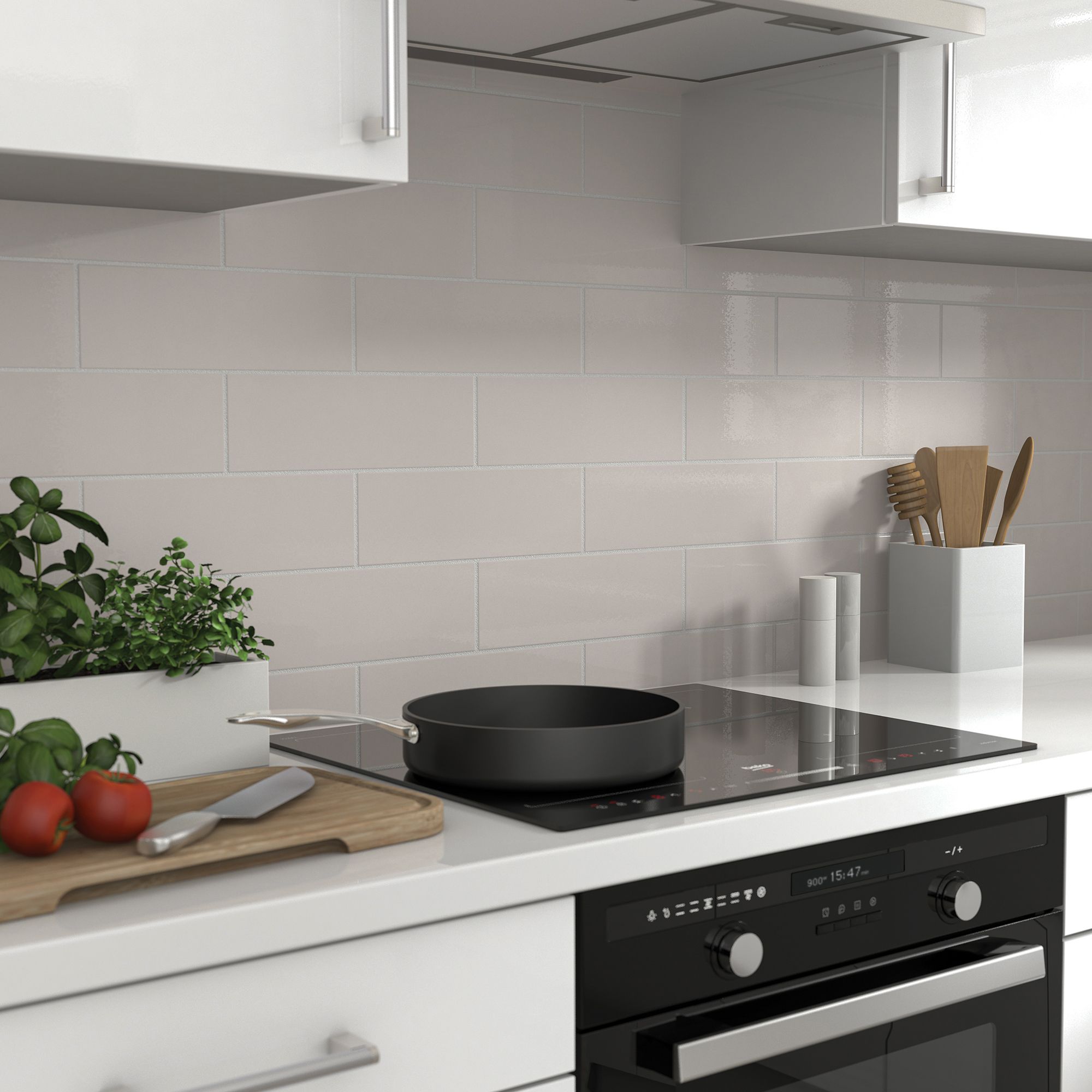 Glina Grey Gloss Ceramic Wall Tile, Pack of 34, (L)297mm (W)97mm