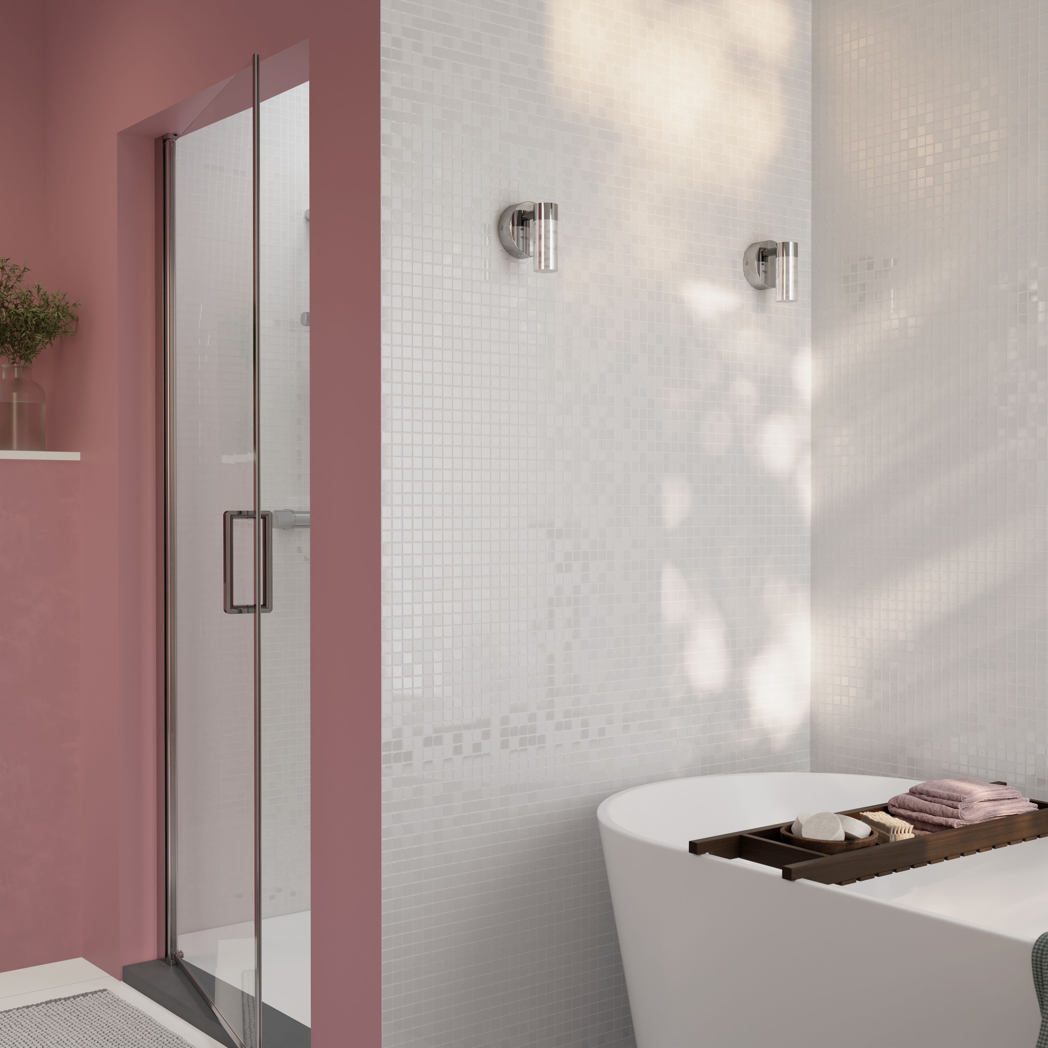 Glina White Glass Mosaic tile sheet, (L)300mm (W)300mm