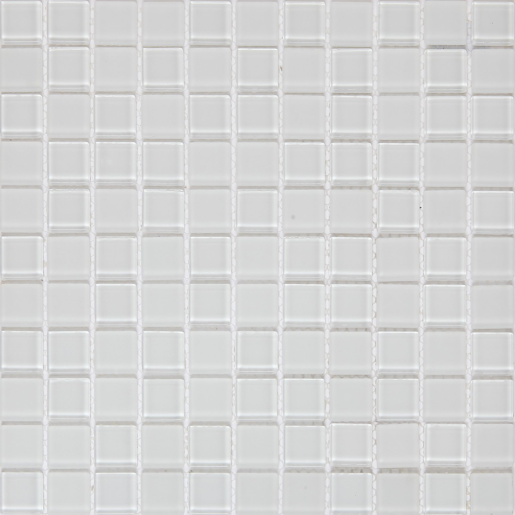 Glina White Glass Mosaic tile sheet, (L)300mm (W)300mm