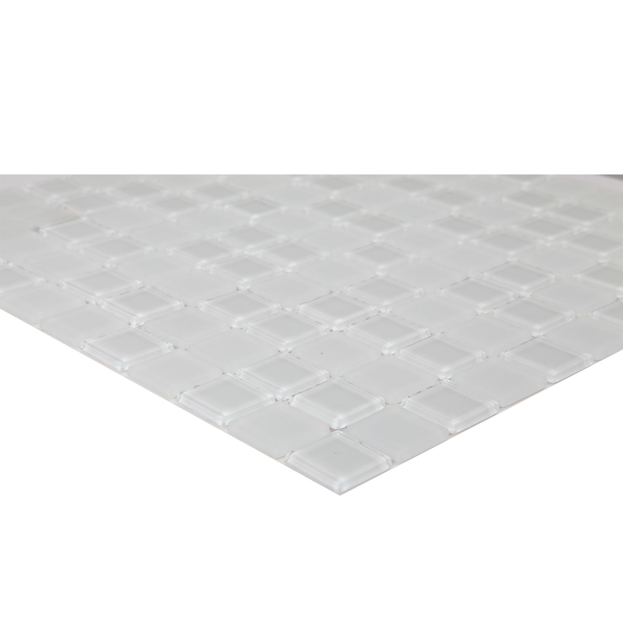 Glina White Glass Mosaic tile sheet, (L)300mm (W)300mm