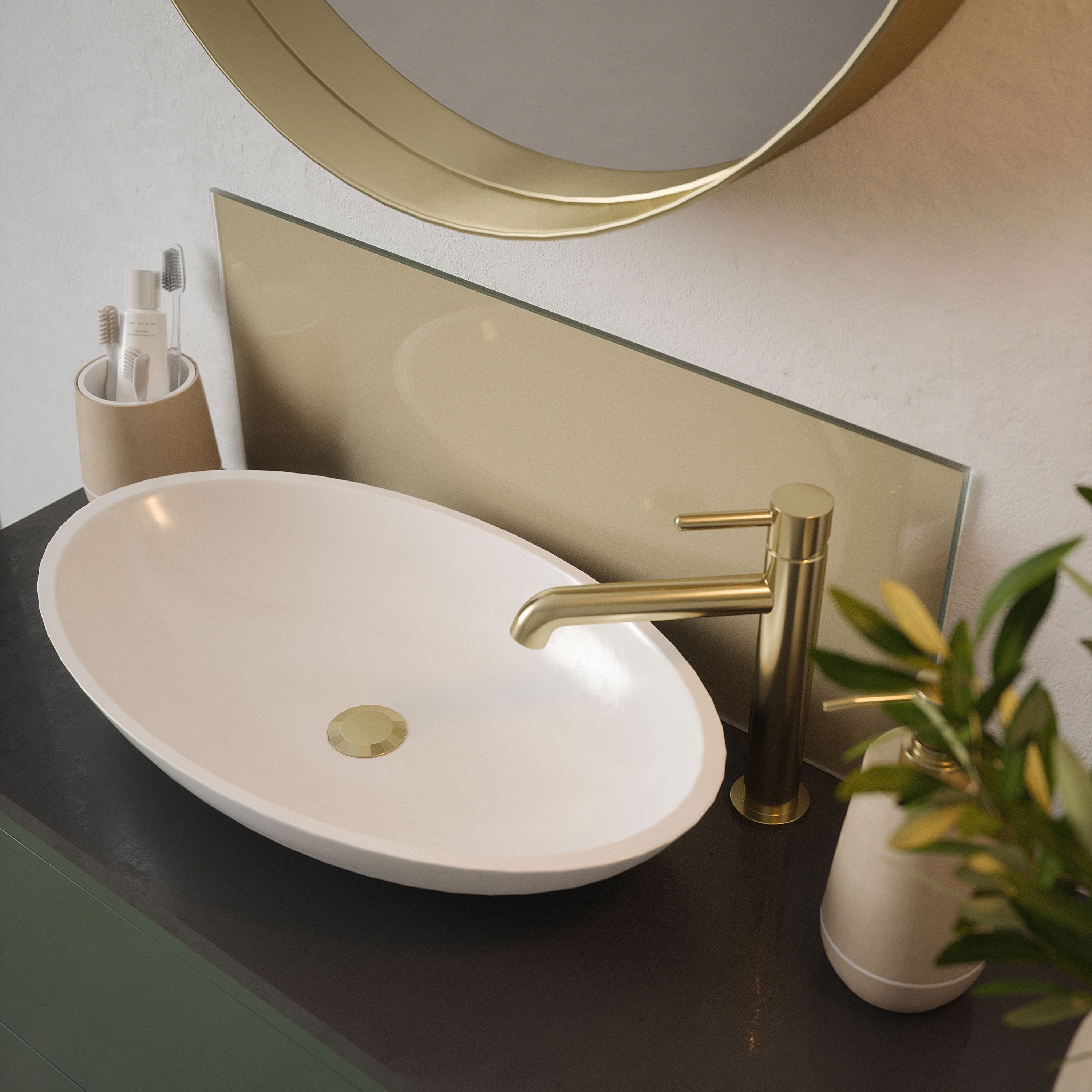 Gloss Gold effect Glass Self-adhesive Bathroom Splashback (H)25cm (W)60cm