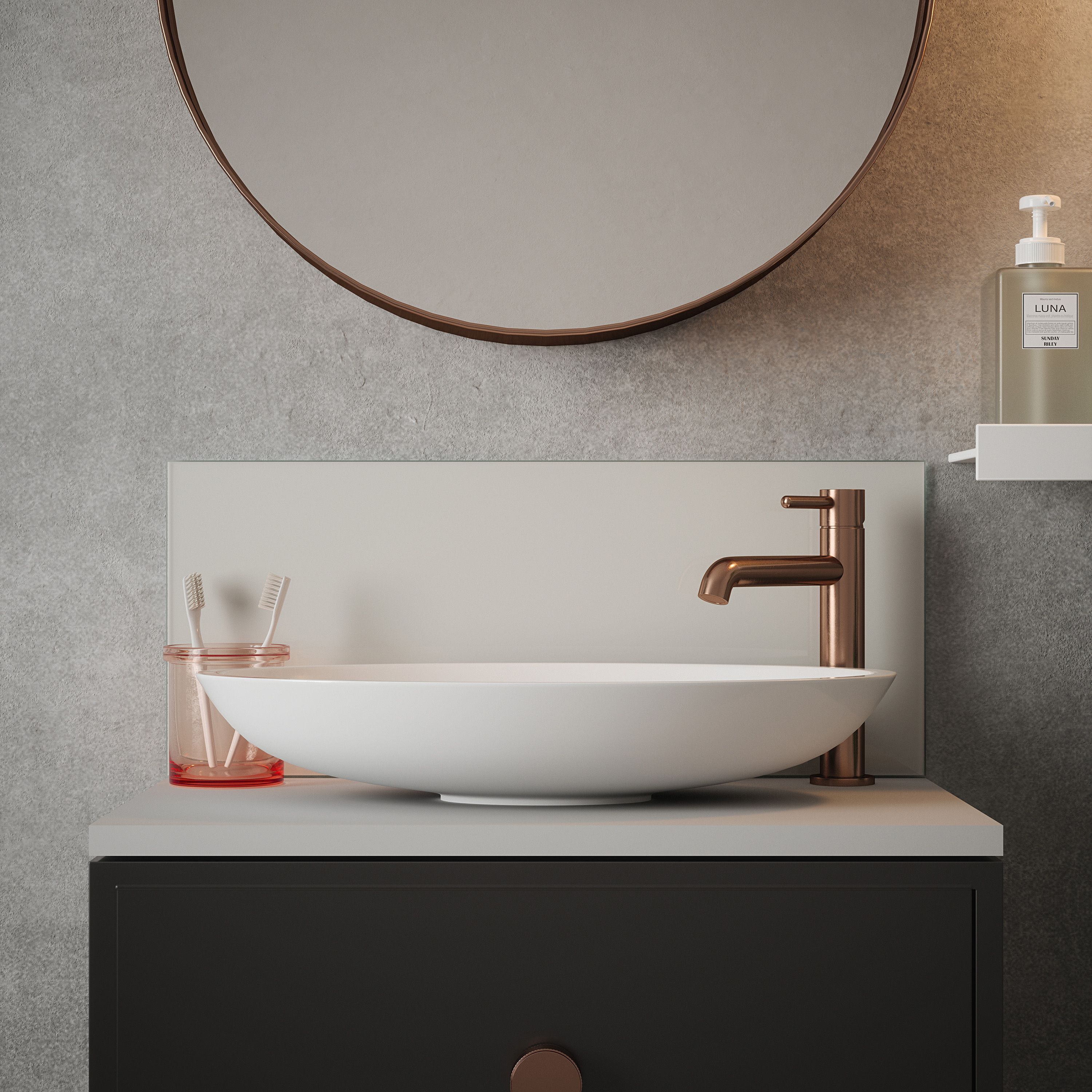Gloss Silk Grey Glass Self-adhesive Bathroom Splashback (H)25cm (W 