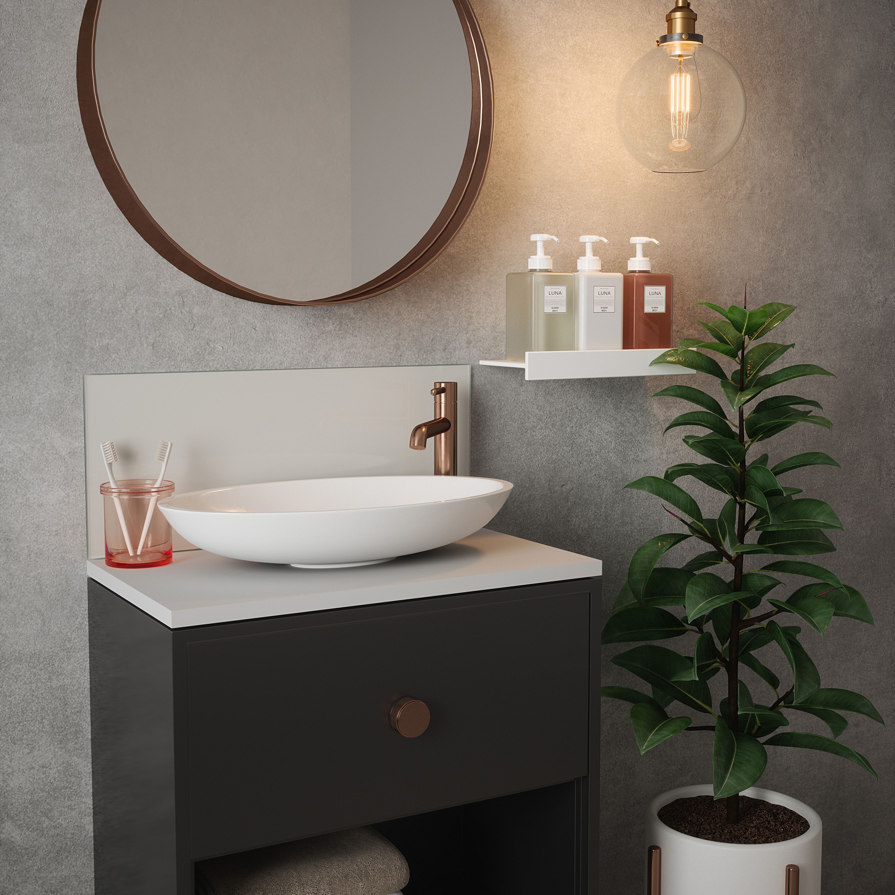 Gloss Silk Grey Glass Self-adhesive Bathroom Splashback (H)25cm (W 