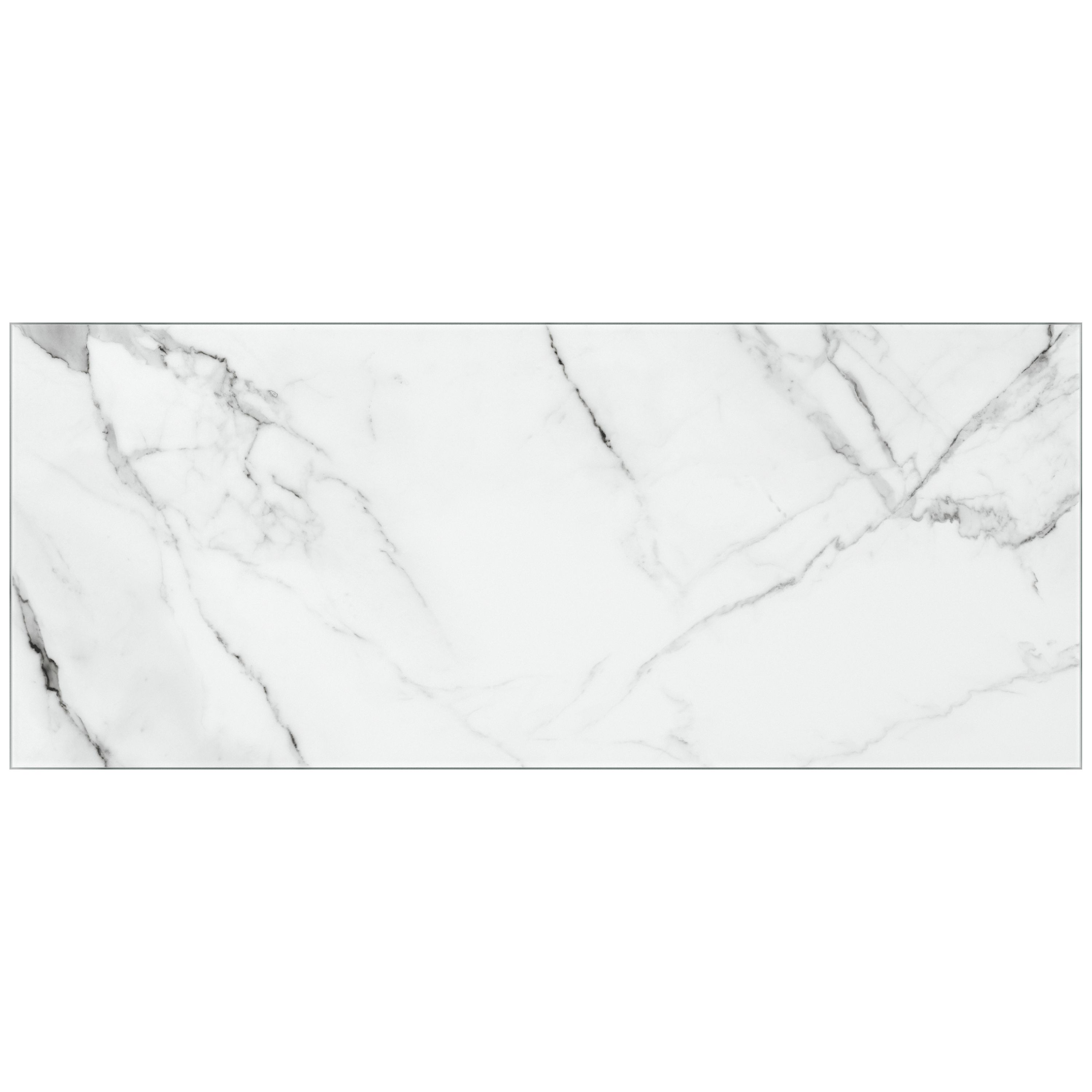 Gloss White & Grey Carrara Marble effect Glass Self-adhesive Bathroom Splashback (H)25cm (W)60cm